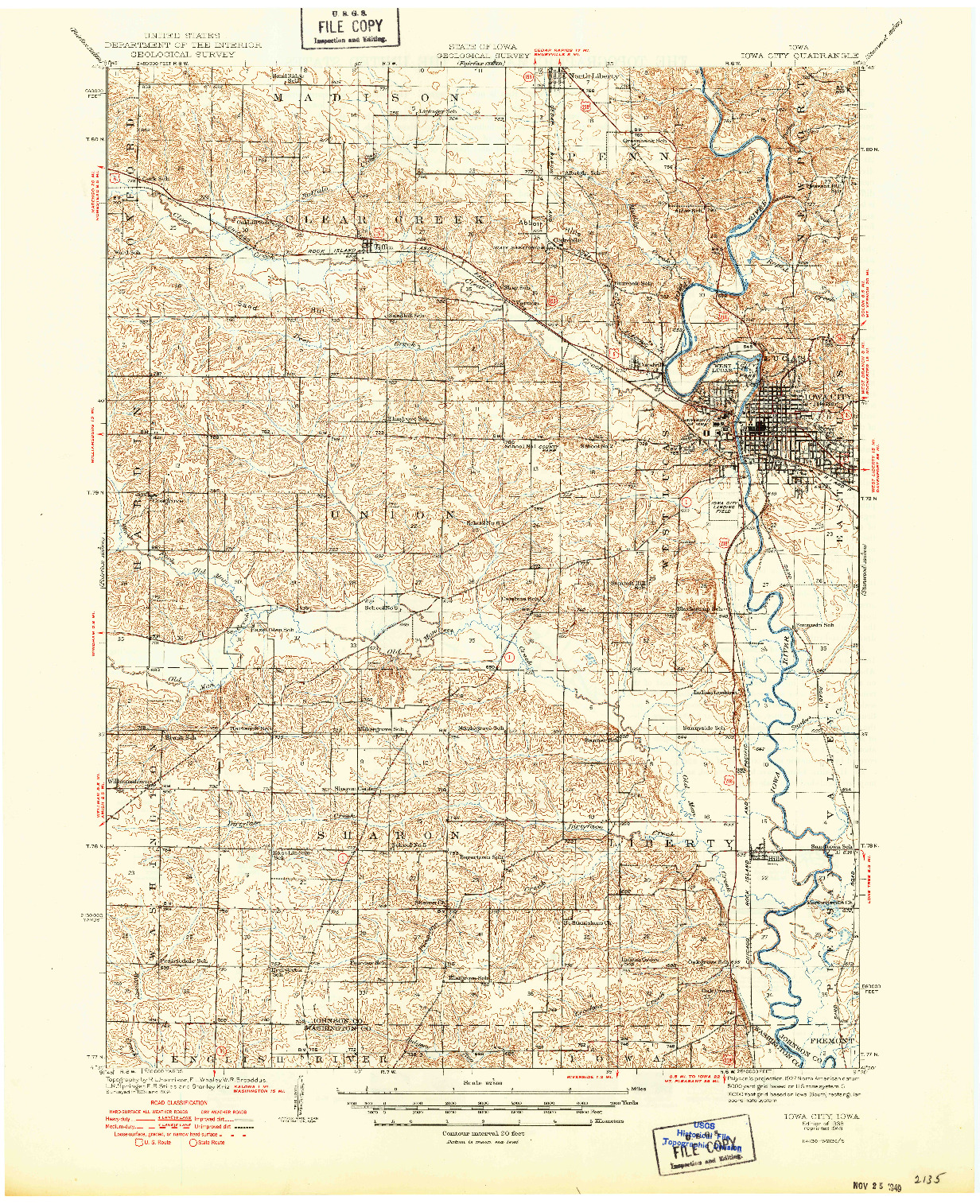 USGS 1:62500-SCALE QUADRANGLE FOR IOWA CITY, IA 1938