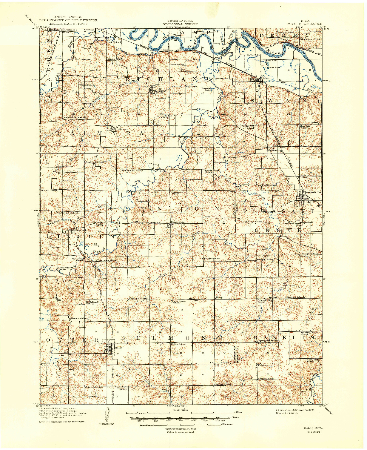 USGS 1:62500-SCALE QUADRANGLE FOR MILO, IA 1910