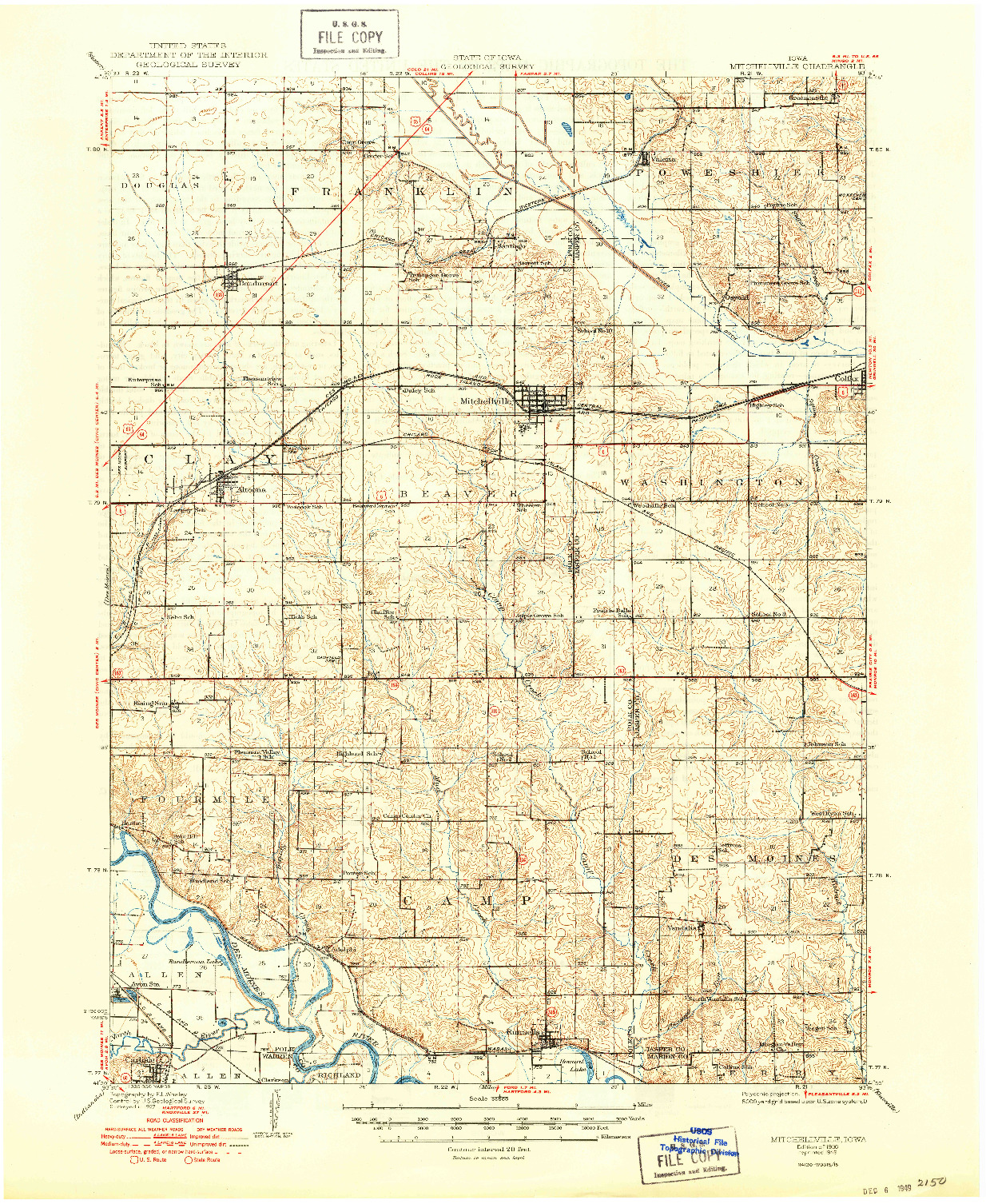 USGS 1:62500-SCALE QUADRANGLE FOR MITCHELLVILLE, IA 1930