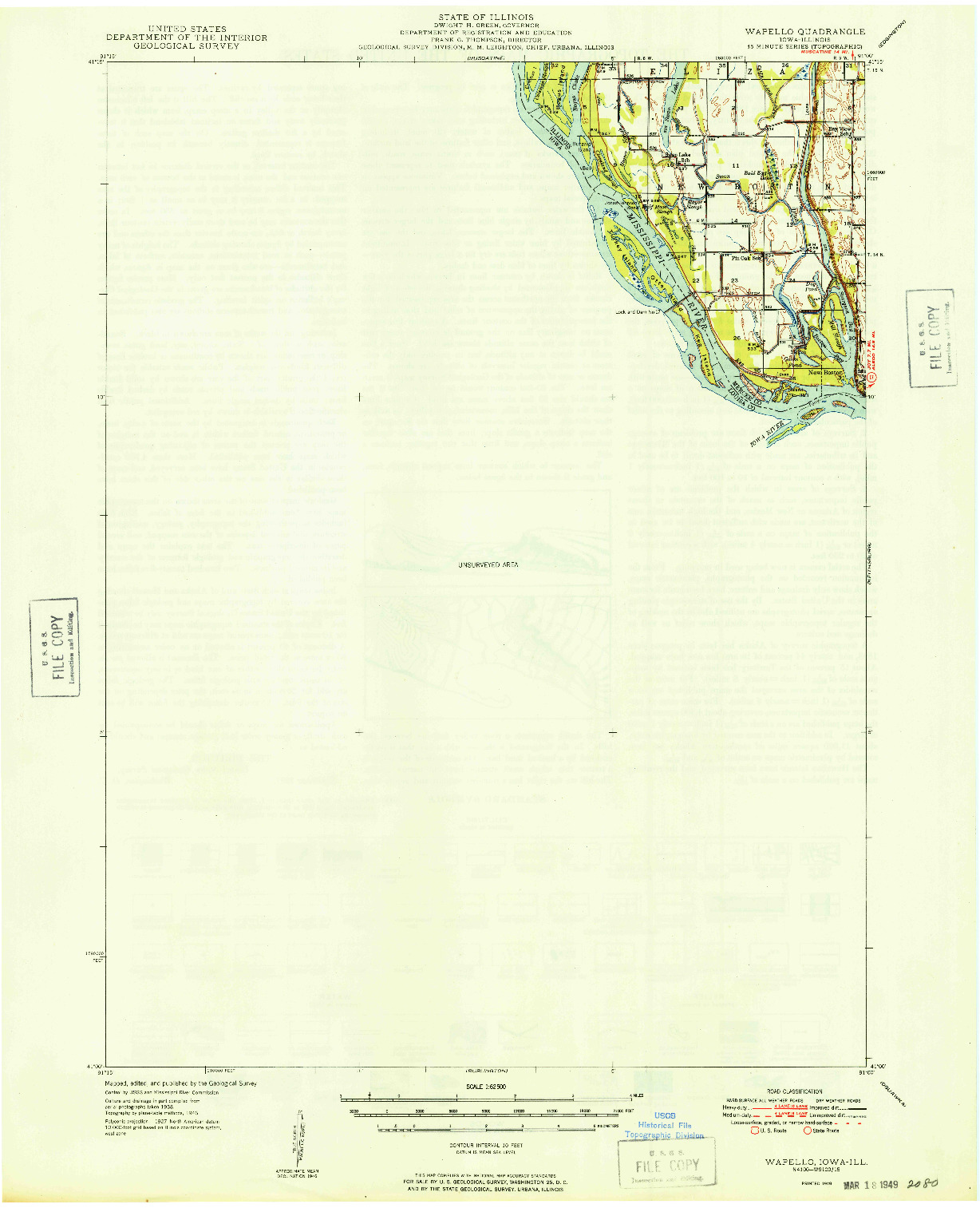 USGS 1:62500-SCALE QUADRANGLE FOR WAPELLO, IA 1949