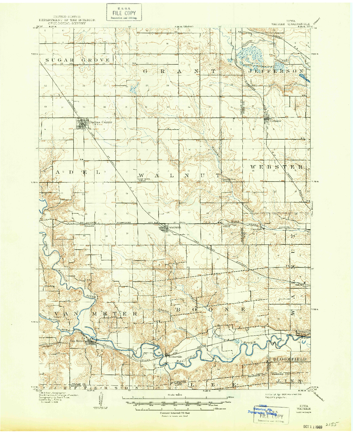 USGS 1:62500-SCALE QUADRANGLE FOR WAUKEE, IA 1908