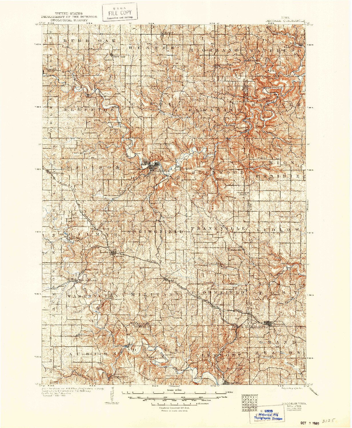 USGS 1:125000-SCALE QUADRANGLE FOR DECORAH, IA 1906