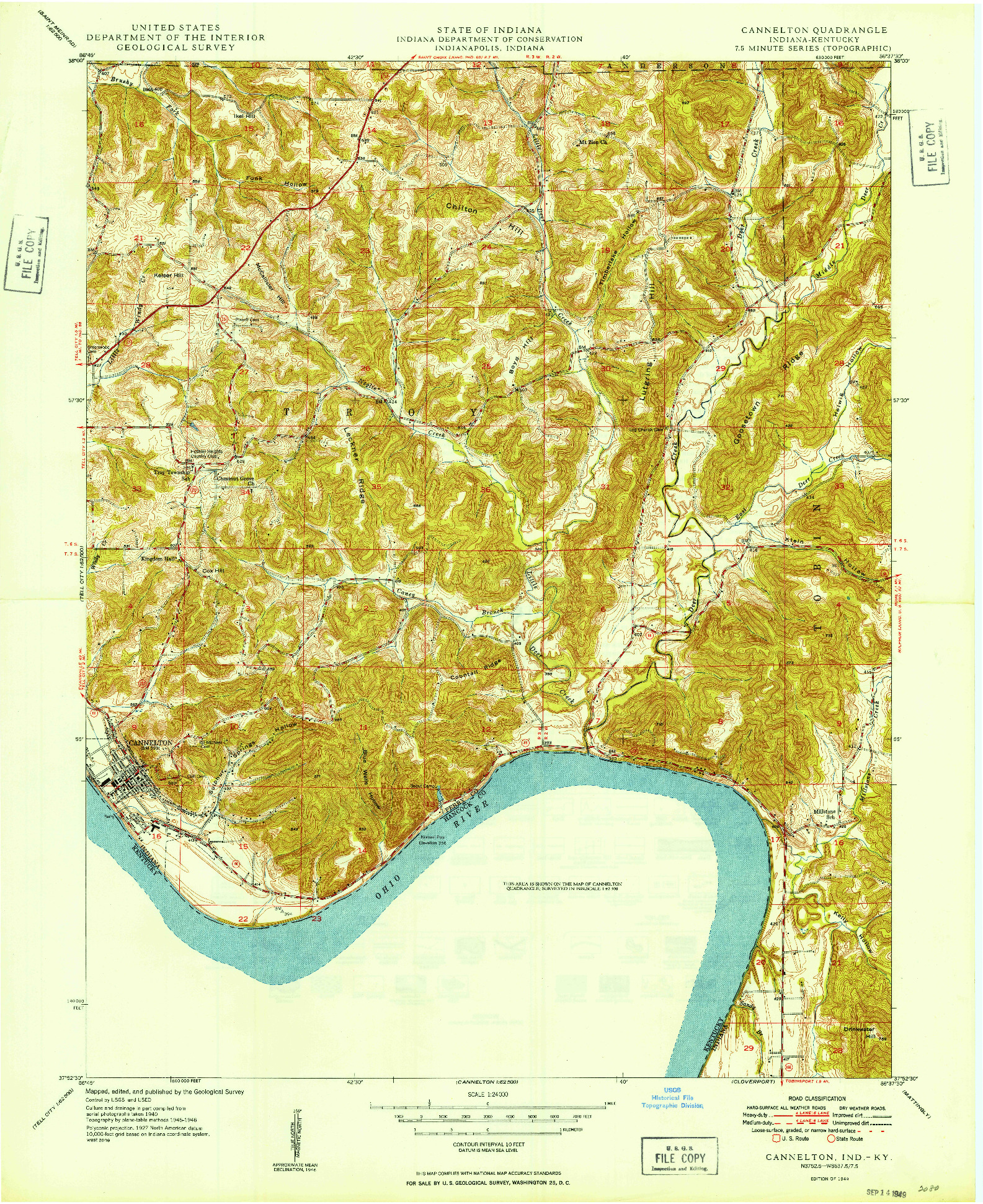 USGS 1:24000-SCALE QUADRANGLE FOR CANNELTON, IN 1949