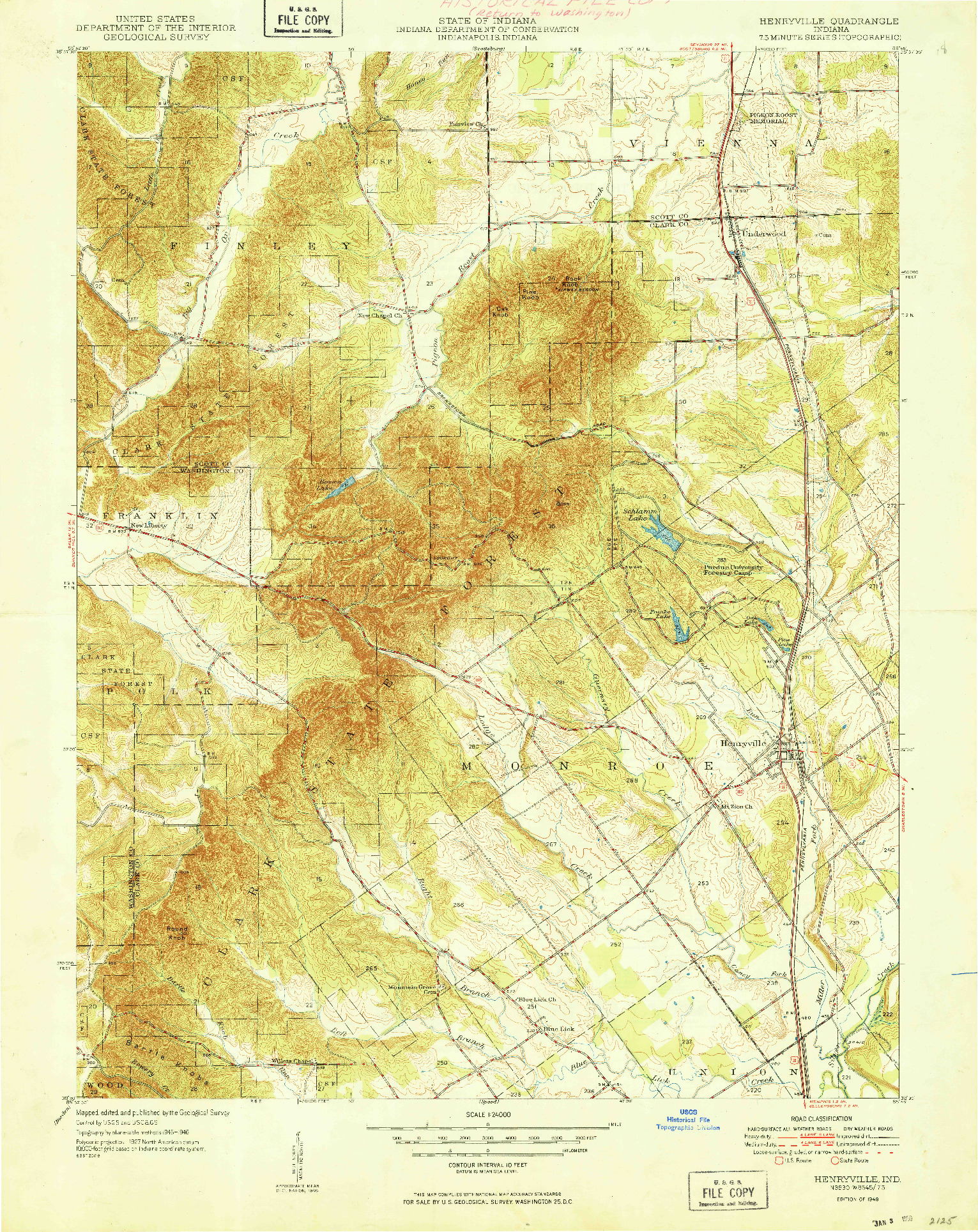 USGS 1:24000-SCALE QUADRANGLE FOR HENRYVILLE, IN 1949