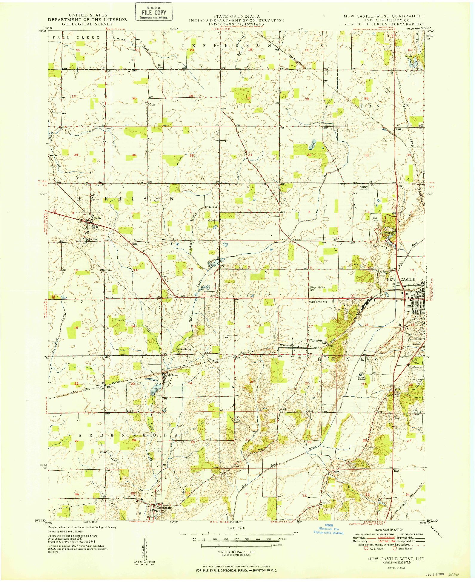 USGS 1:24000-SCALE QUADRANGLE FOR NEW CASTLE WEST, IN 1949