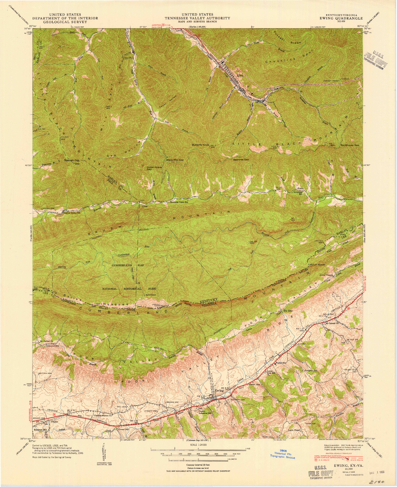 USGS 1:24000-SCALE QUADRANGLE FOR EWING, KY 1949