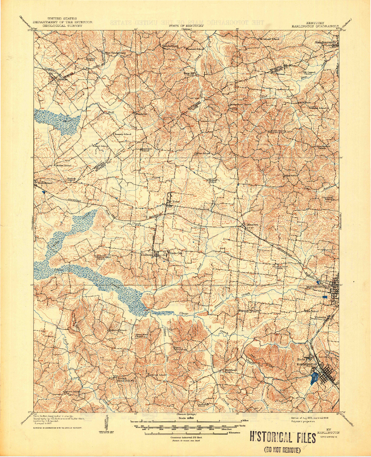 USGS 1:62500-SCALE QUADRANGLE FOR EARLINGTON, KY 1909