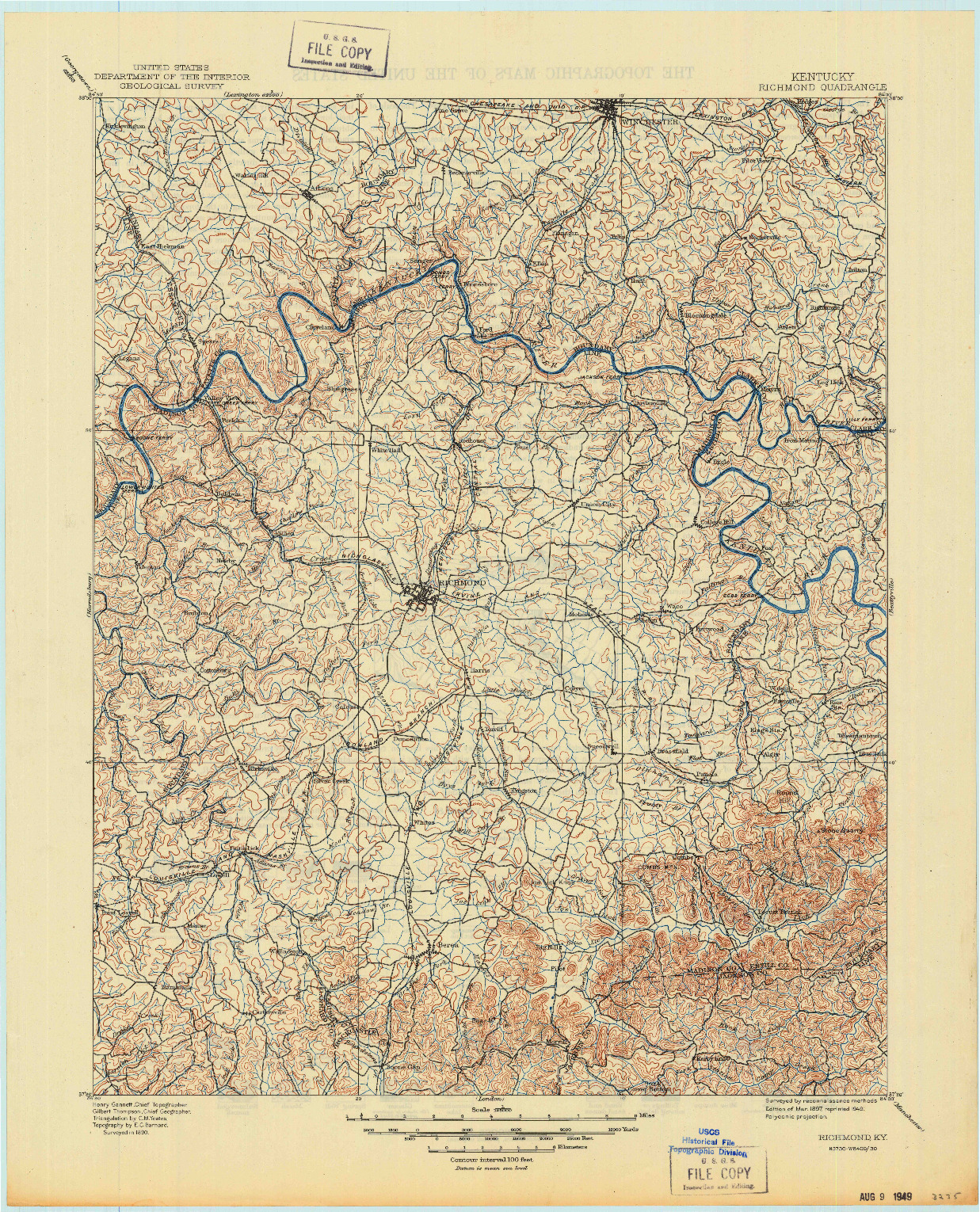 USGS 1:125000-SCALE QUADRANGLE FOR RICHMOND, KY 1897