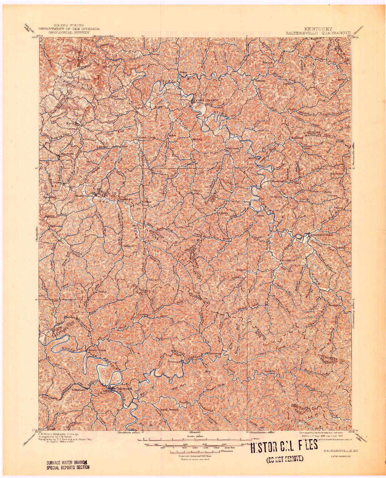 USGS 1:125000-SCALE QUADRANGLE FOR SALYERSVILLE, KY 1889