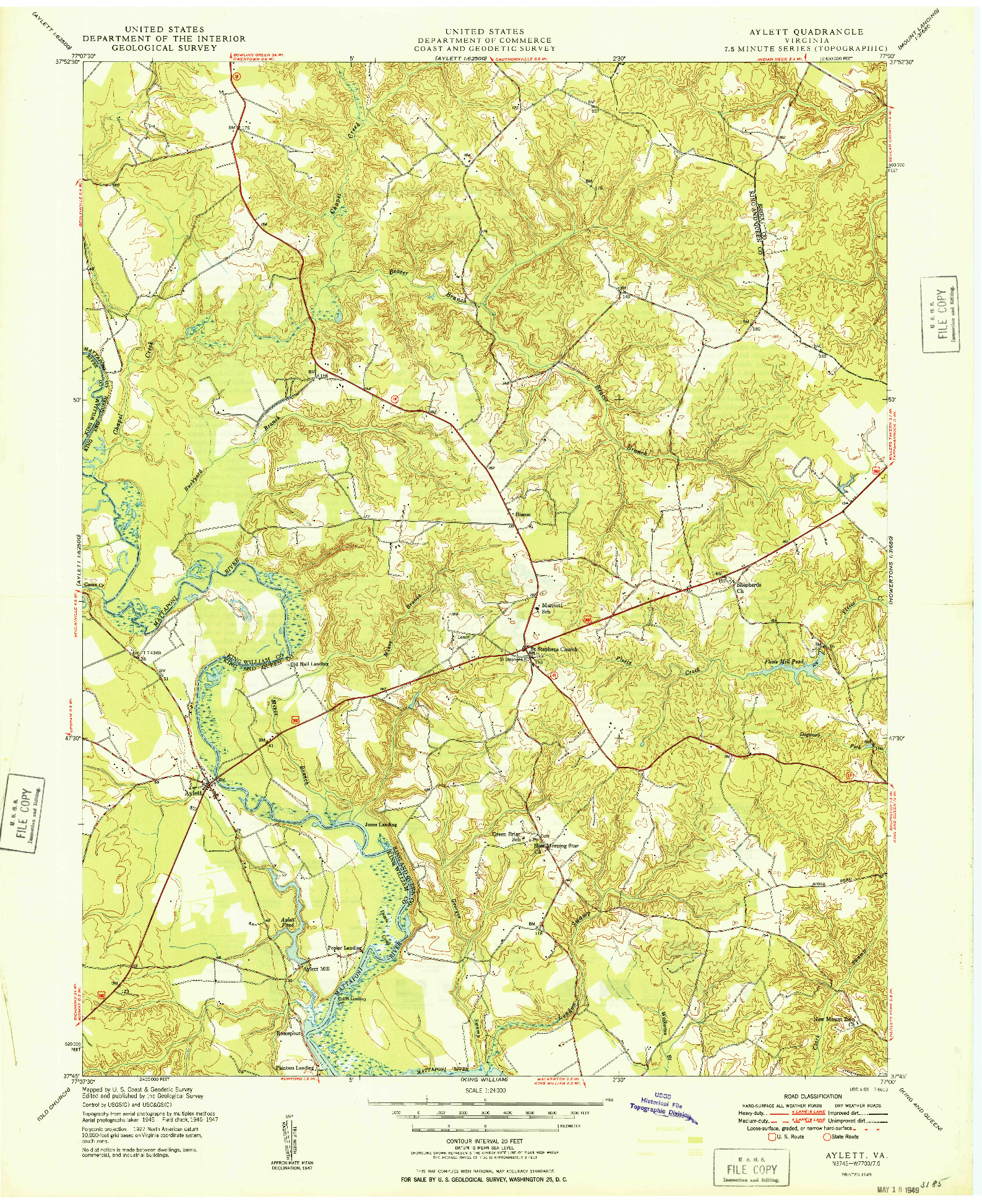 USGS 1:24000-SCALE QUADRANGLE FOR AYLETT, VA 1949
