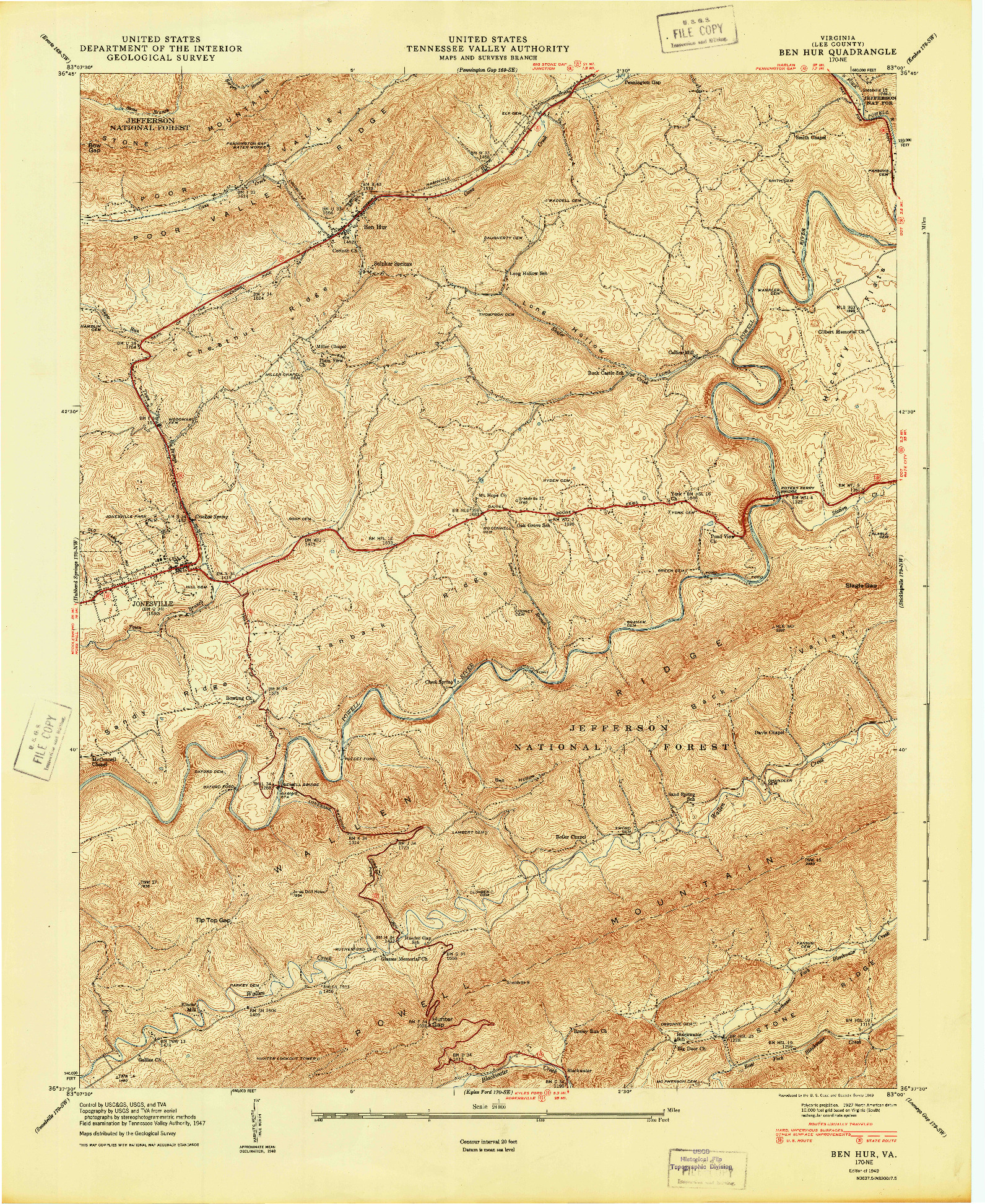 USGS 1:24000-SCALE QUADRANGLE FOR BEN HUR, VA 1949