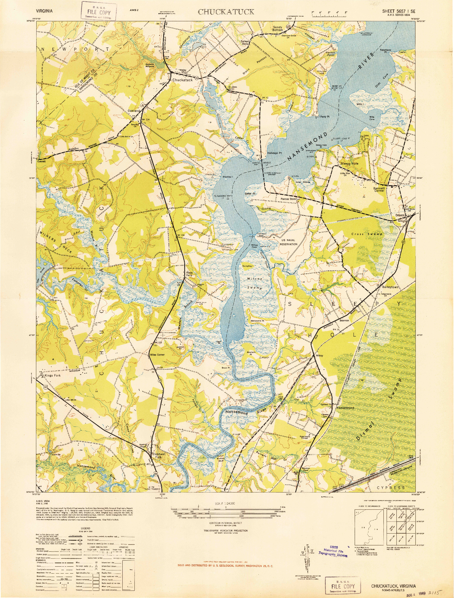 USGS 1:24000-SCALE QUADRANGLE FOR CHUCKATUCK, VA 1949