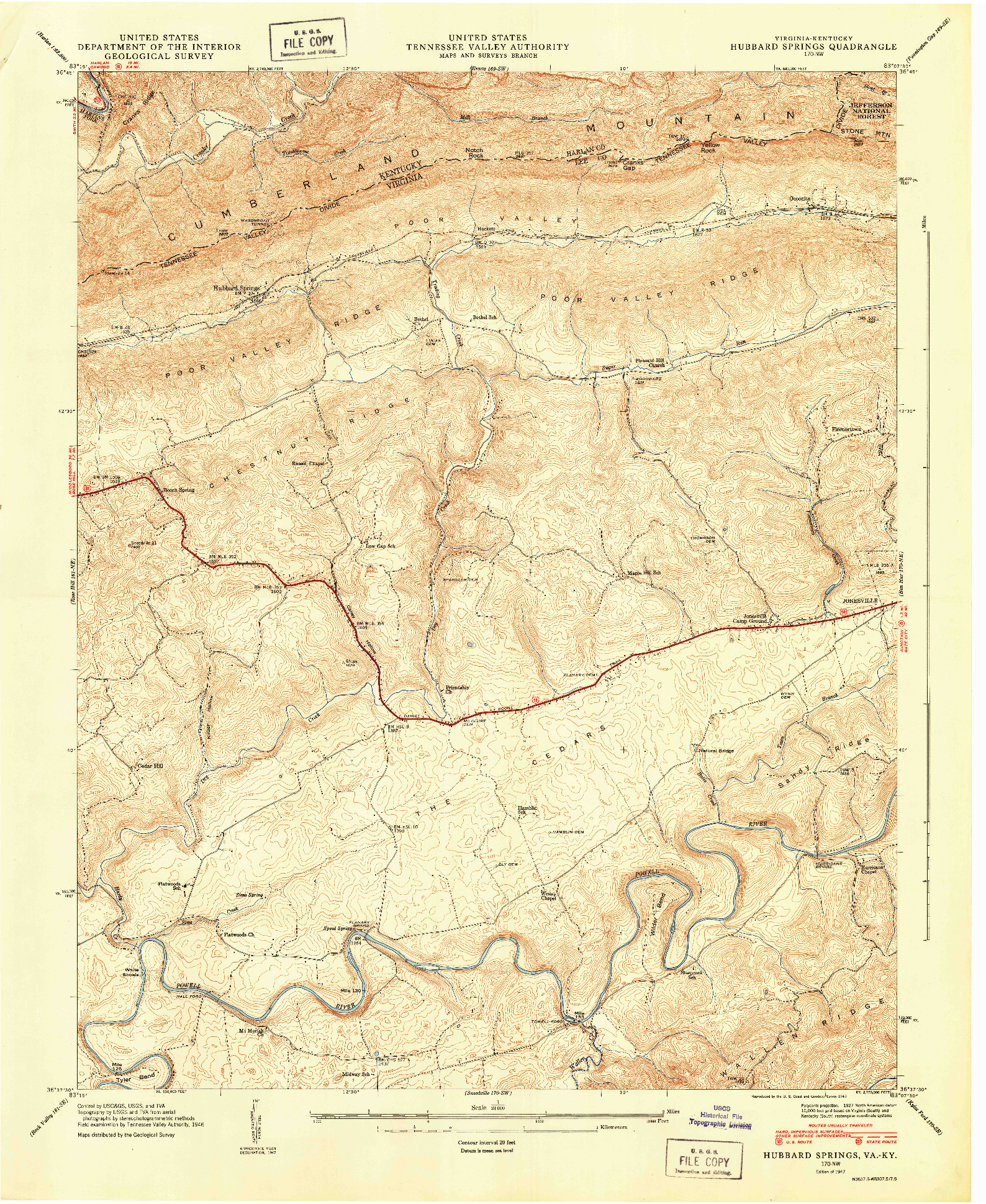 USGS 1:24000-SCALE QUADRANGLE FOR HUBBARD SPRINGS, VA 1947