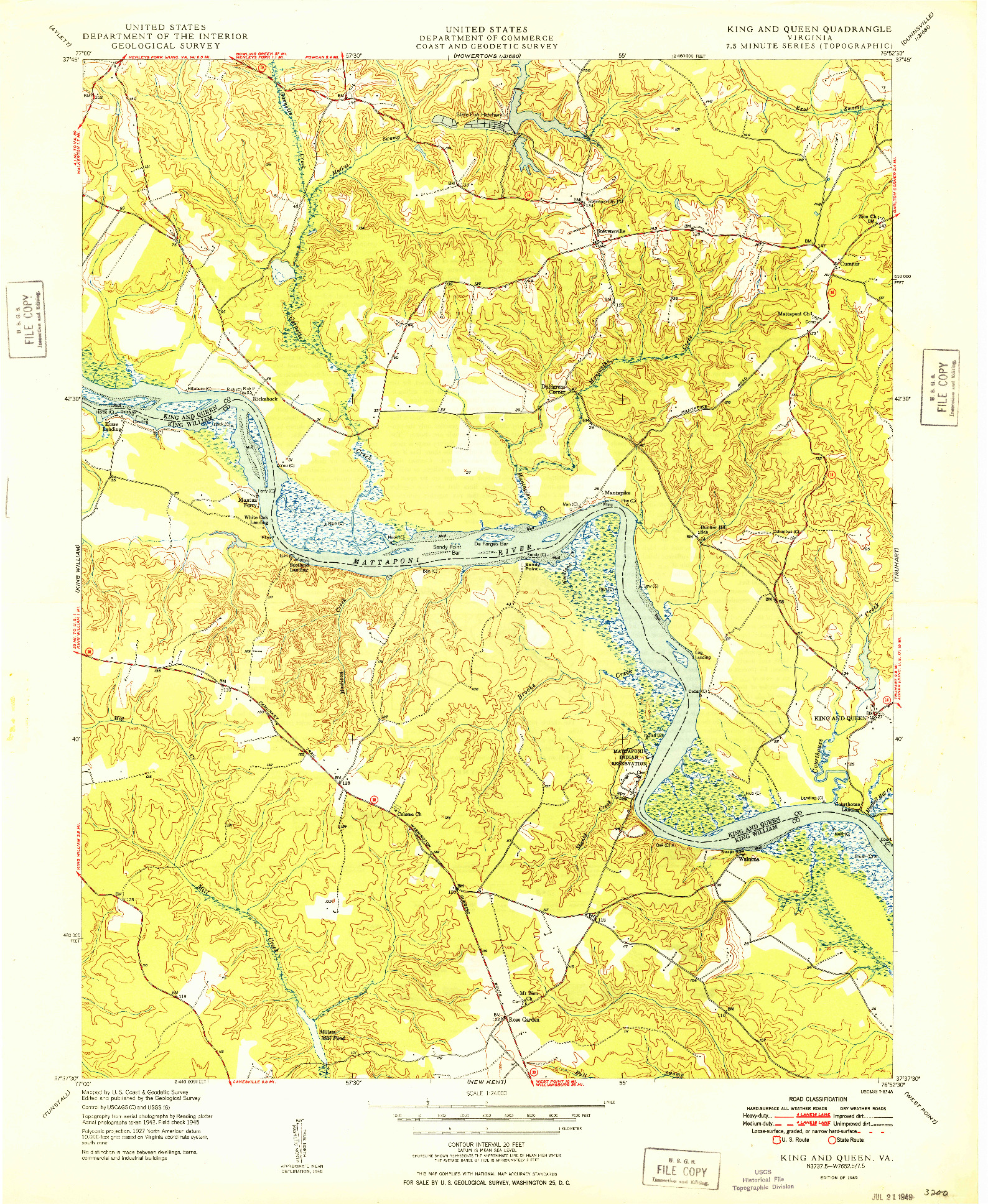 USGS 1:24000-SCALE QUADRANGLE FOR KING AND QUEEN, VA 1949