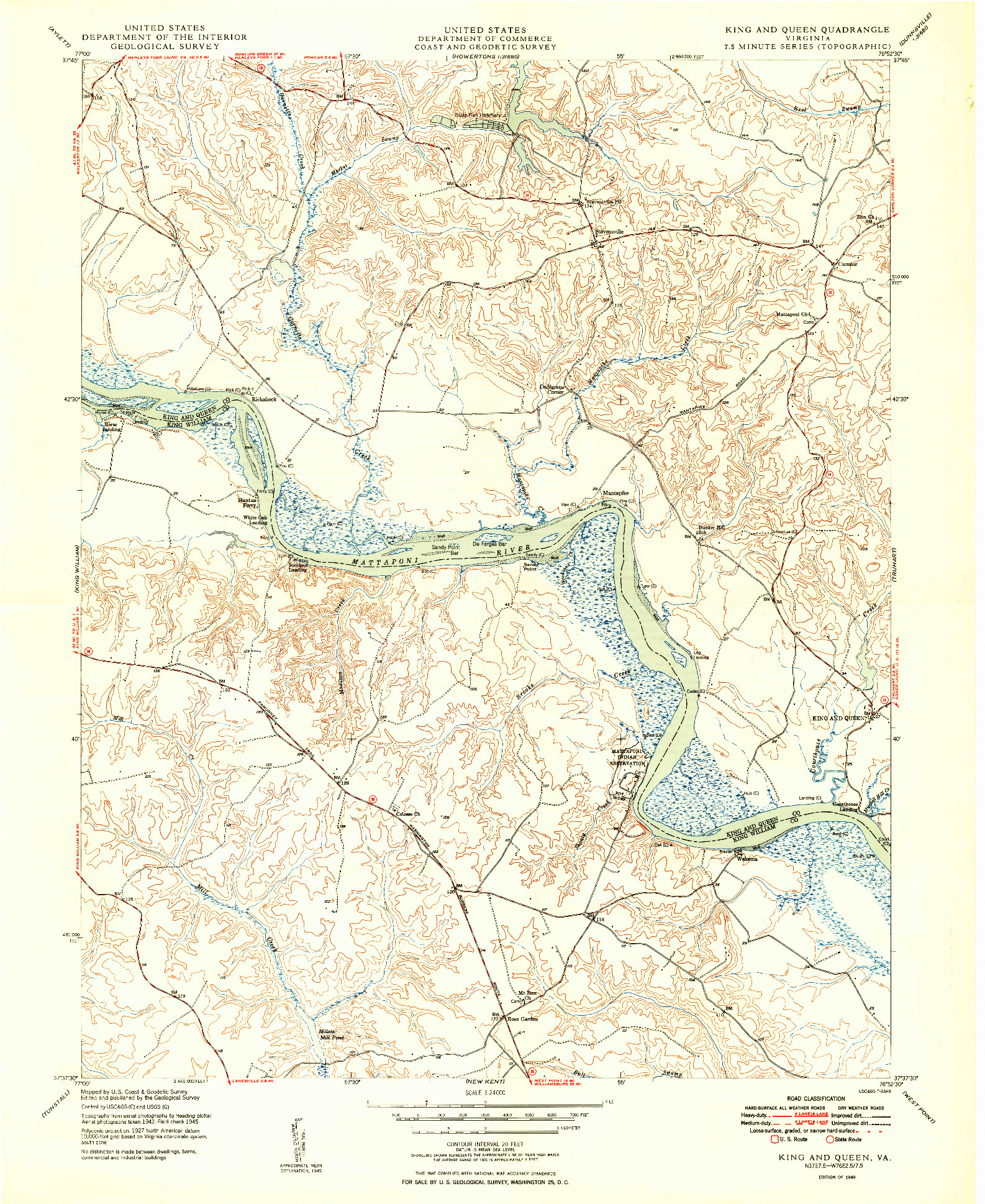 USGS 1:24000-SCALE QUADRANGLE FOR KING AND QUEEN, VA 1949