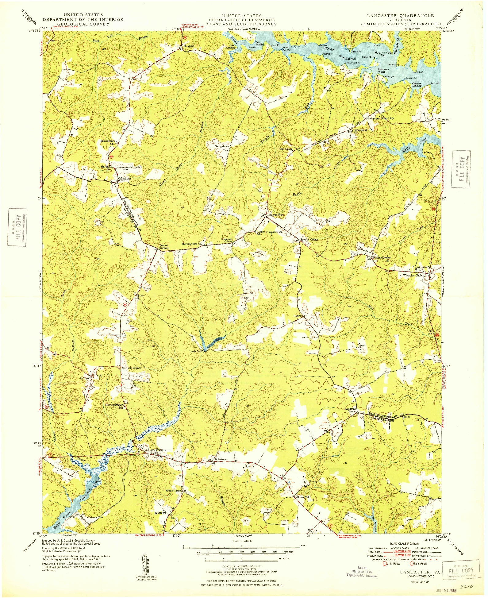 USGS 1:24000-SCALE QUADRANGLE FOR LANCASTER, VA 1949