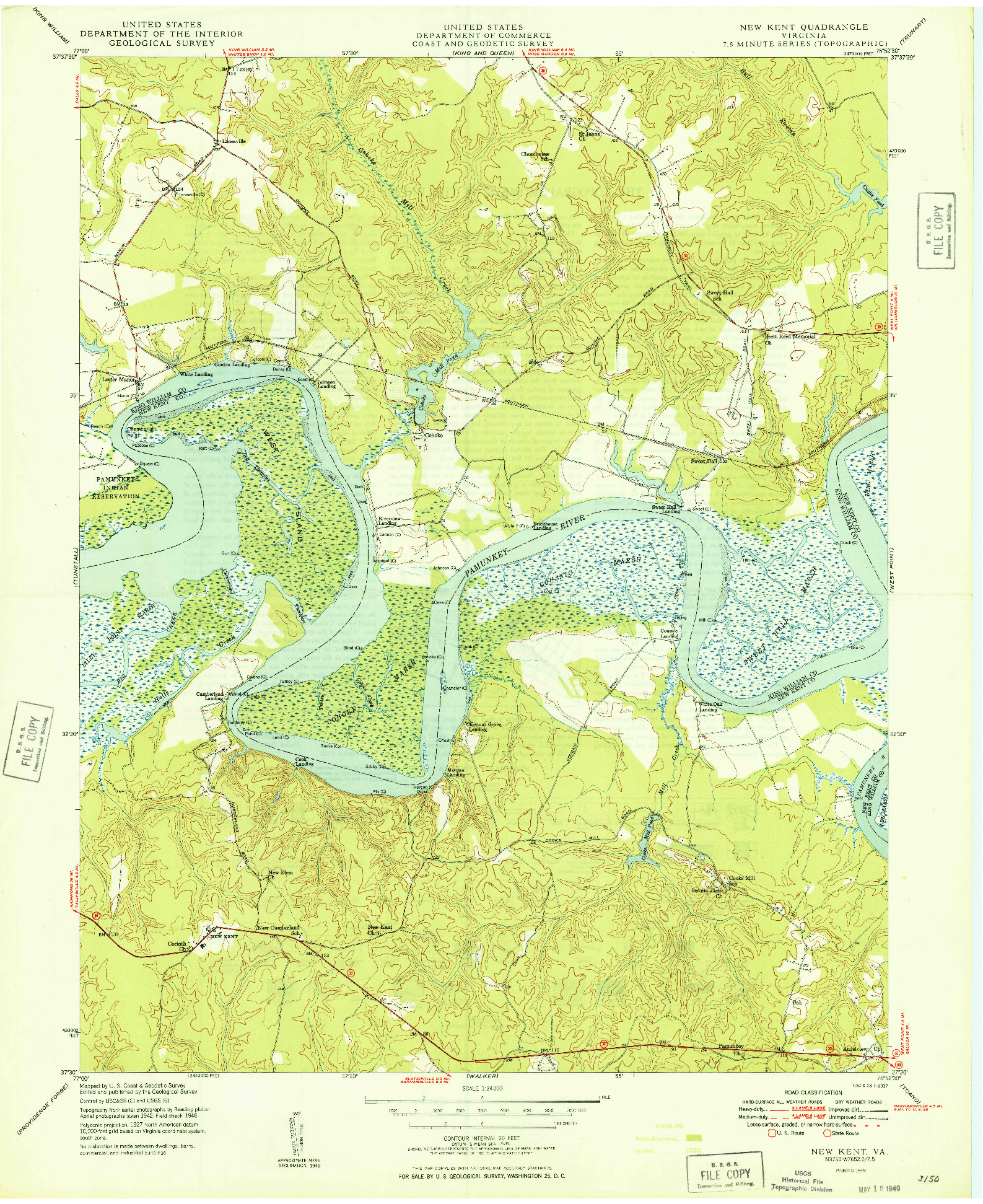 USGS 1:24000-SCALE QUADRANGLE FOR NEW KENT, VA 1949
