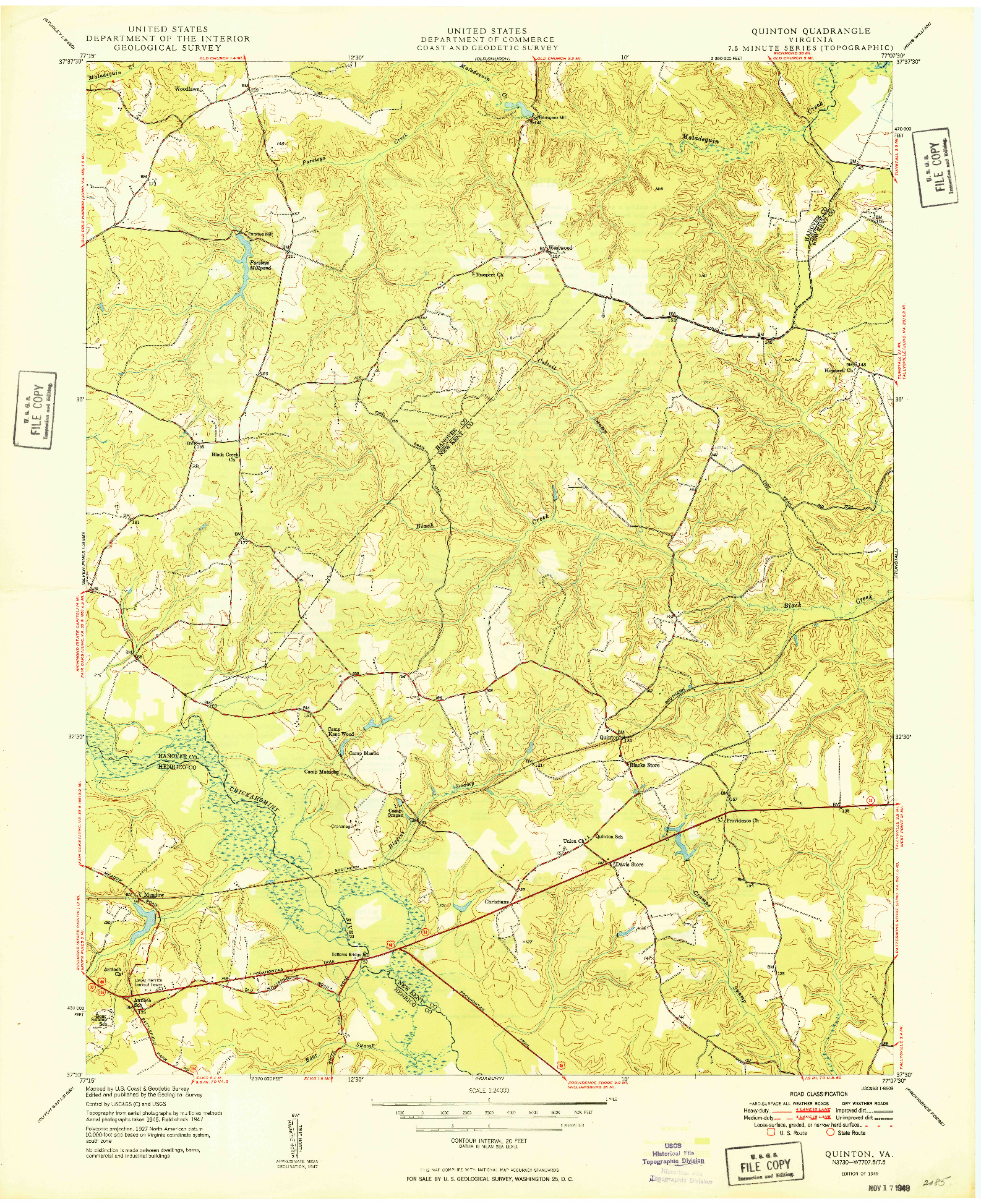 USGS 1:24000-SCALE QUADRANGLE FOR QUINTON, VA 1949