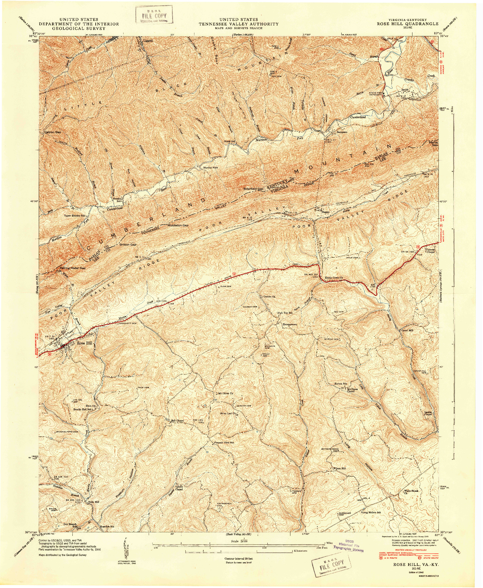 USGS 1:24000-SCALE QUADRANGLE FOR ROSE HILL, VA 1948