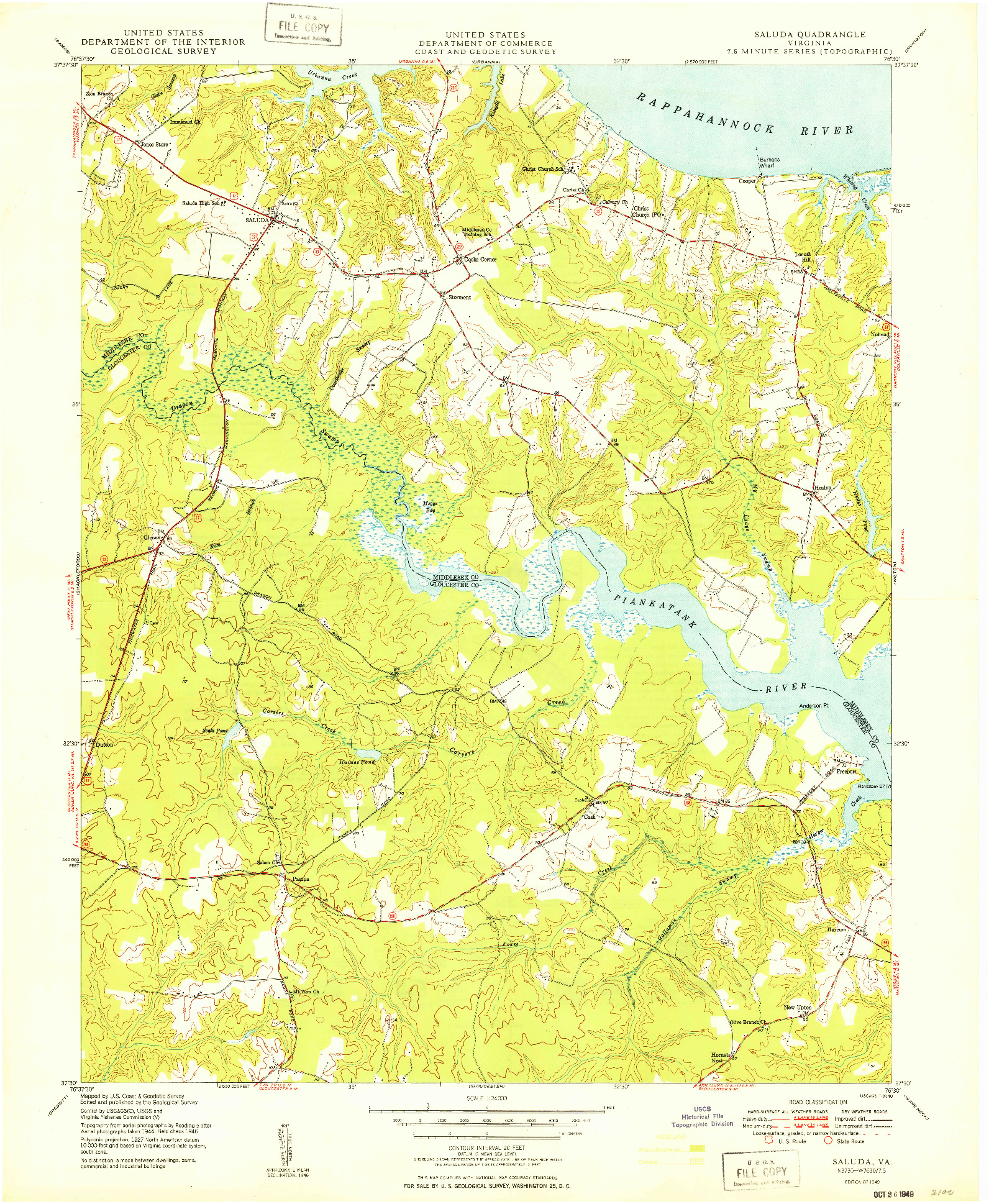 USGS 1:24000-SCALE QUADRANGLE FOR SALUDA, VA 1949