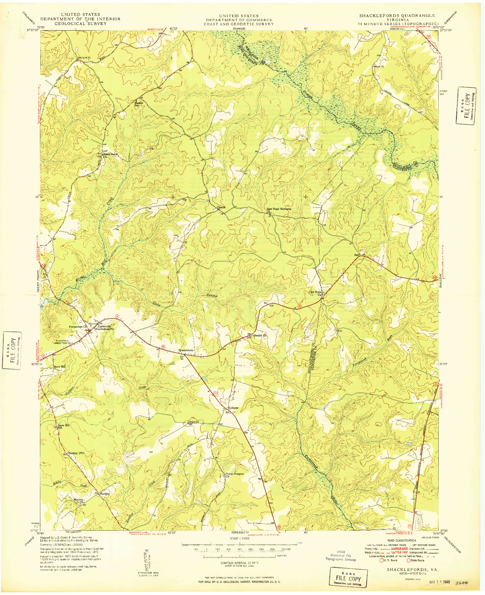 USGS 1:24000-SCALE QUADRANGLE FOR SHACKLEFORDS, VA 1949