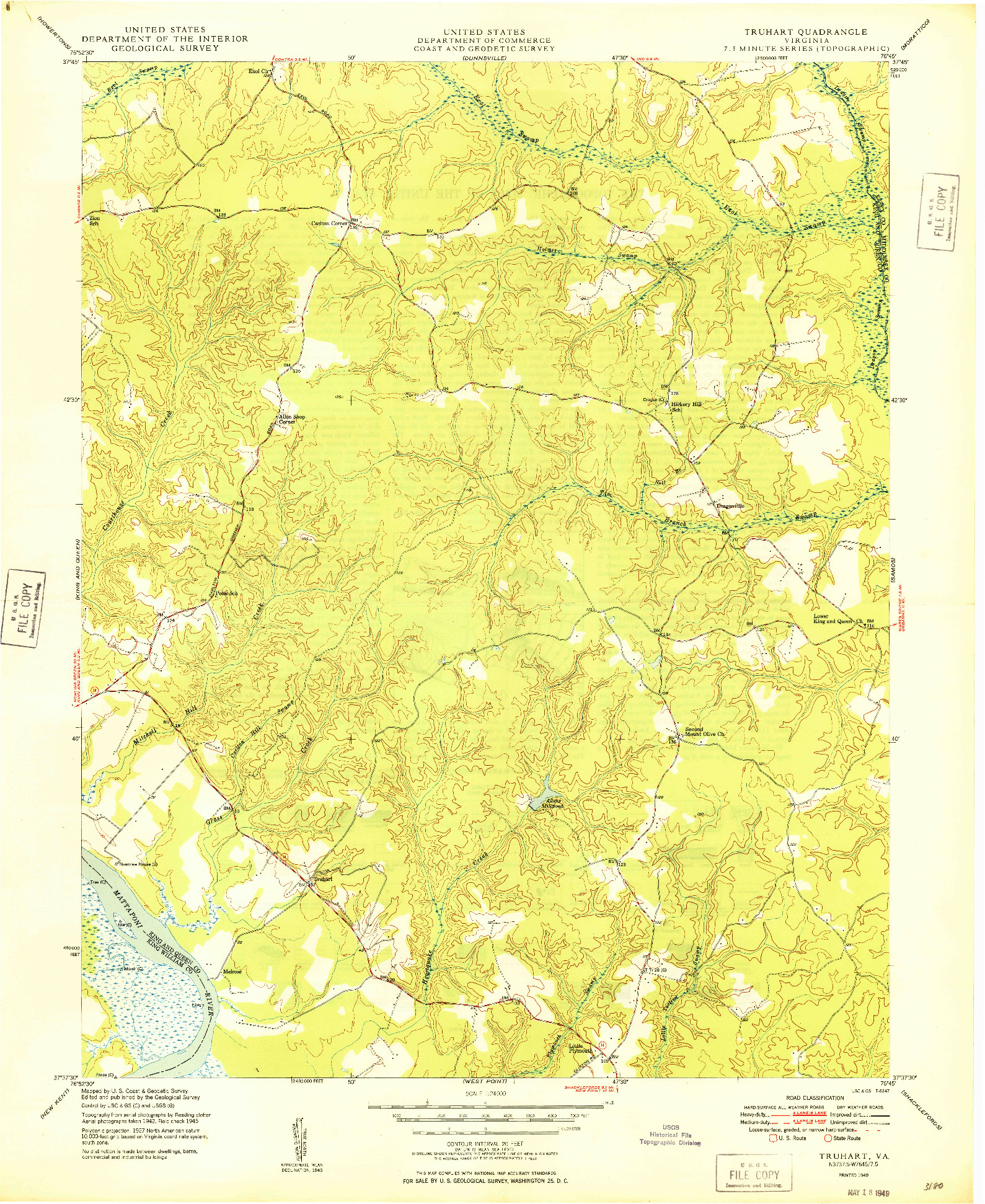 USGS 1:24000-SCALE QUADRANGLE FOR TRUHART, VA 1949