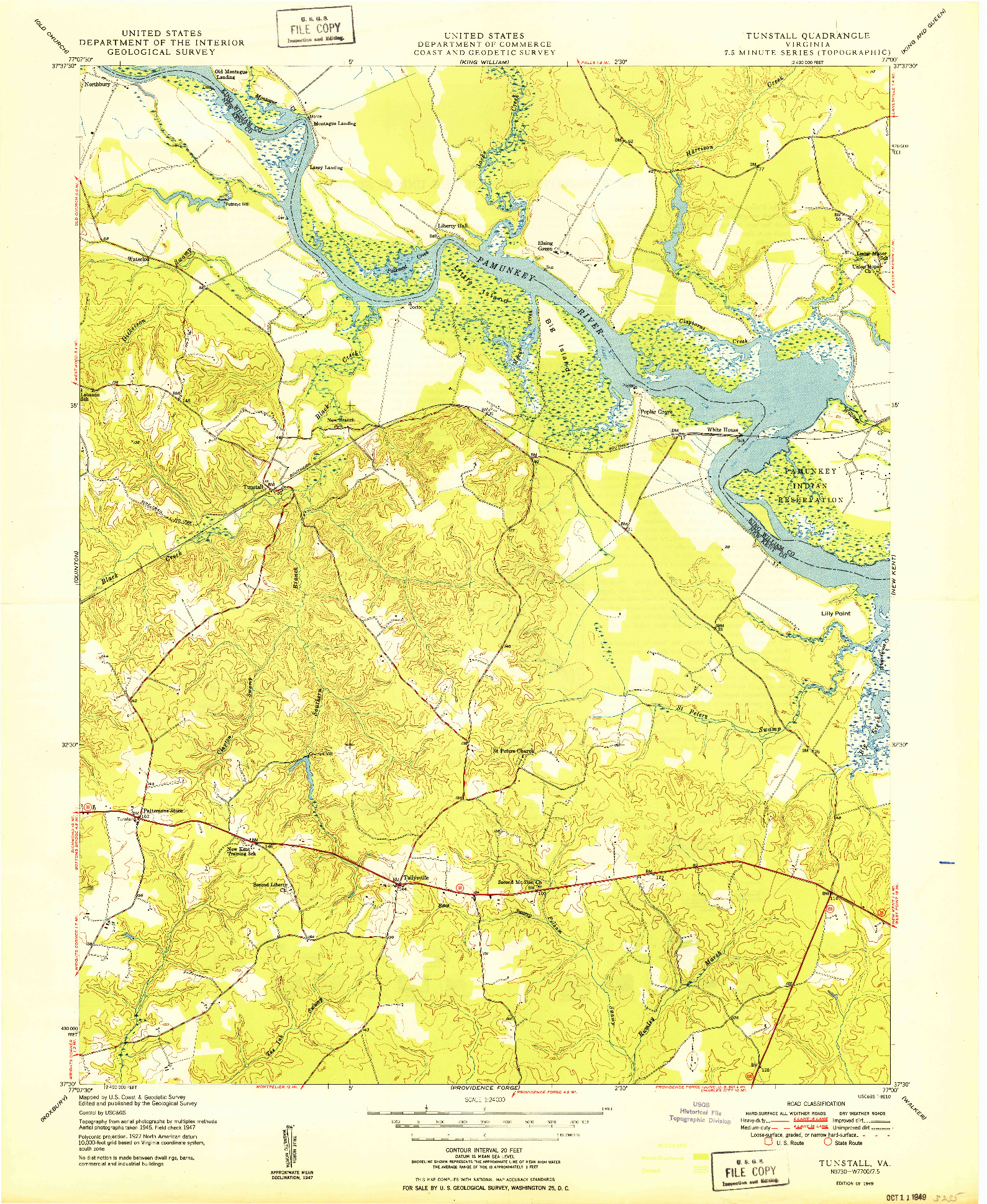 USGS 1:24000-SCALE QUADRANGLE FOR TUNSTALL, VA 1949