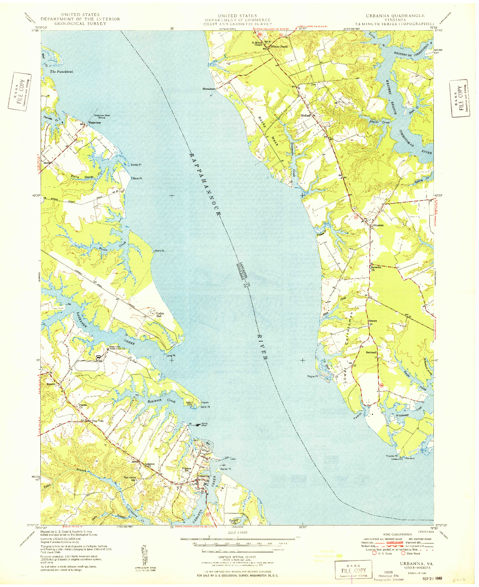 USGS 1:24000-SCALE QUADRANGLE FOR URBANNA, VA 1949
