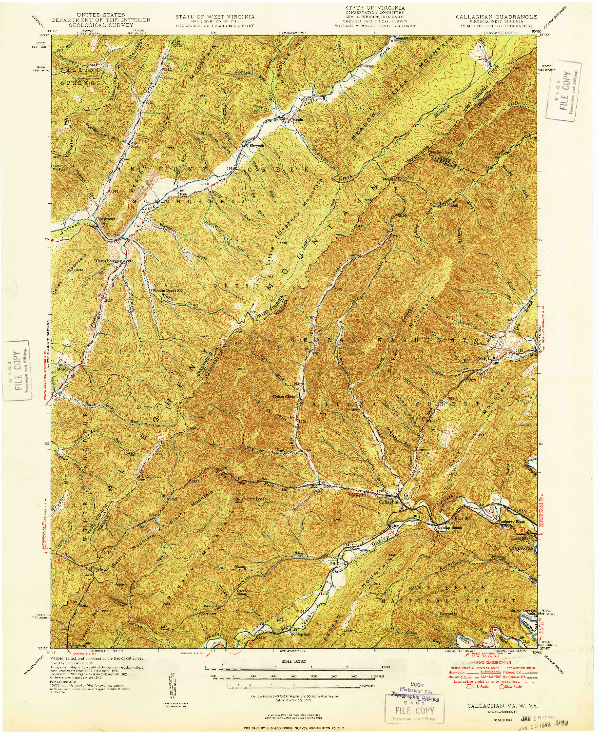 USGS 1:62500-SCALE QUADRANGLE FOR CALLAGHAN, VA 1949