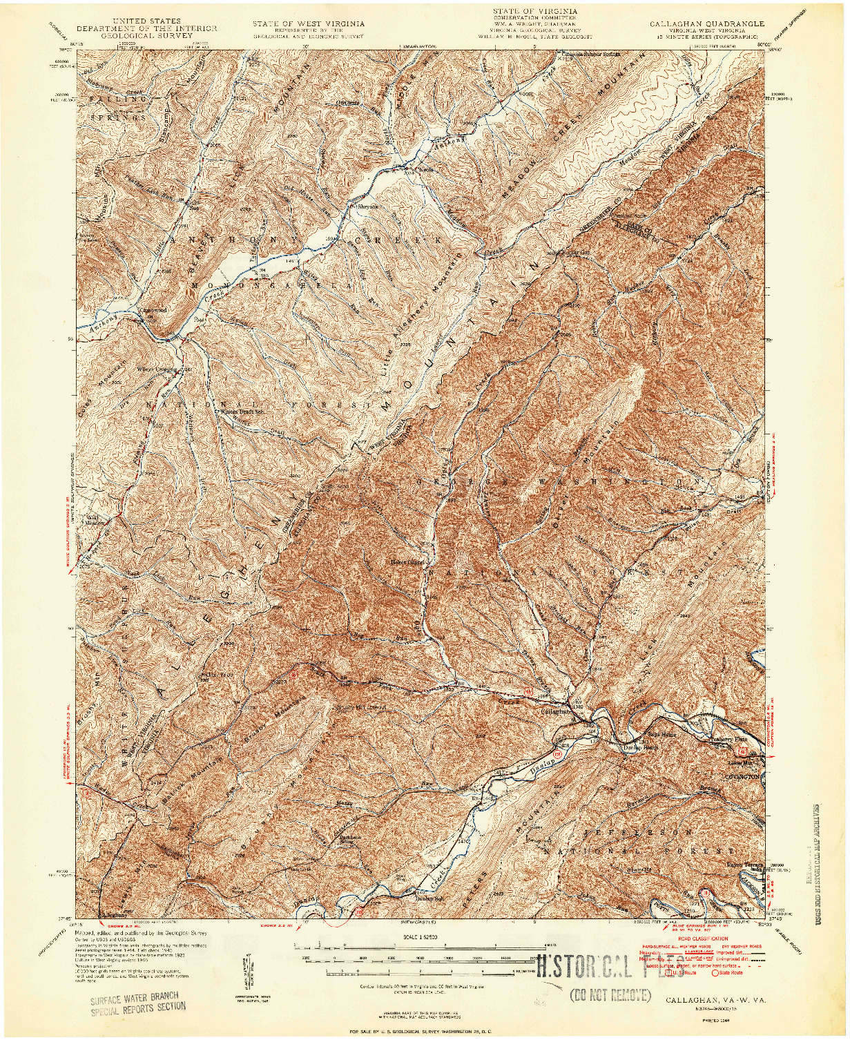 USGS 1:62500-SCALE QUADRANGLE FOR CALLAGHAN, VA 1949