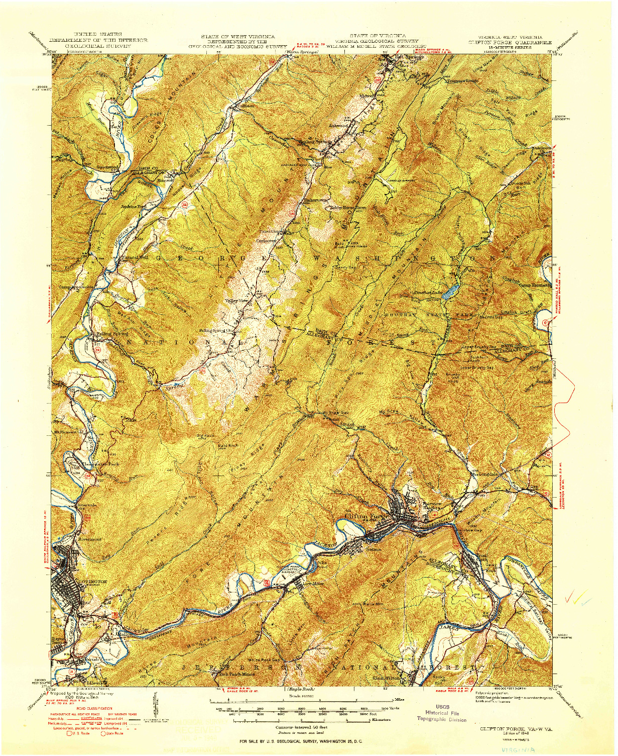 USGS 1:62500-SCALE QUADRANGLE FOR CLIFTON FORGE, VA 1949