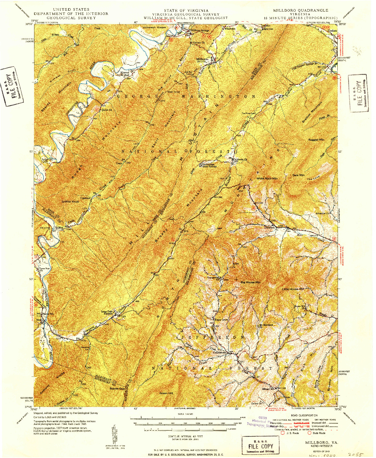 USGS 1:62500-SCALE QUADRANGLE FOR MILLBORO, VA 1949