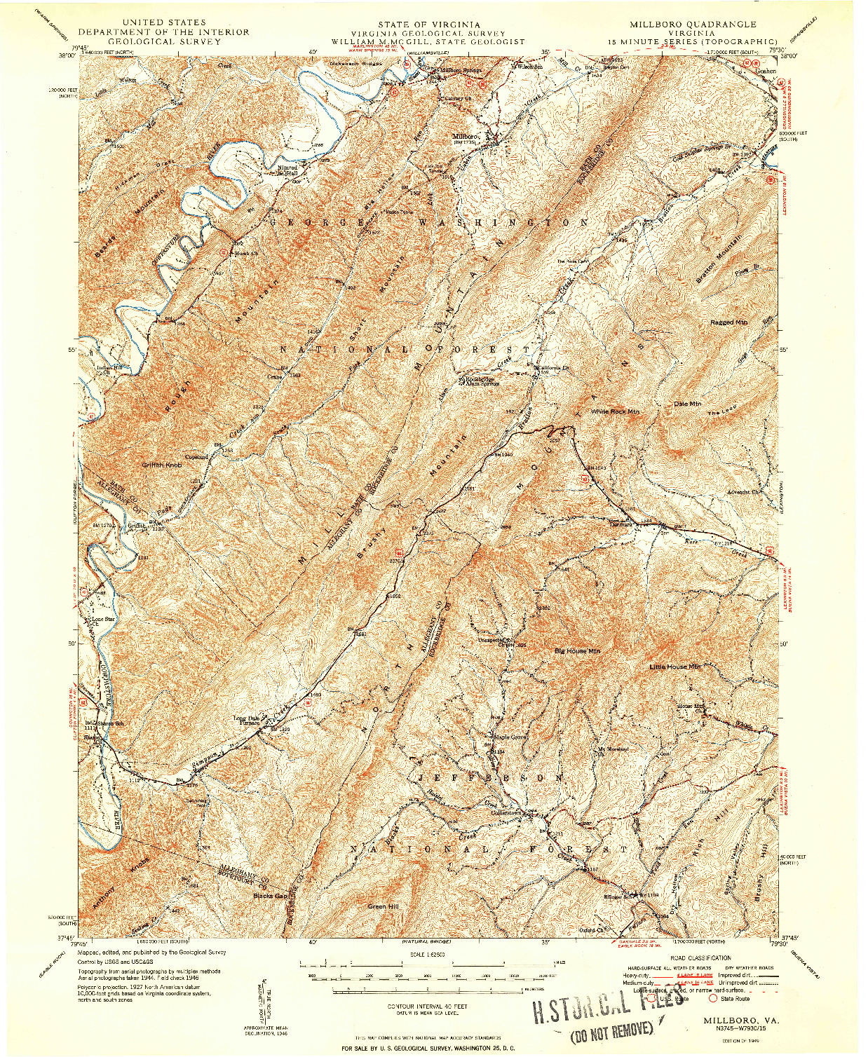 USGS 1:62500-SCALE QUADRANGLE FOR MILLBORO, VA 1949