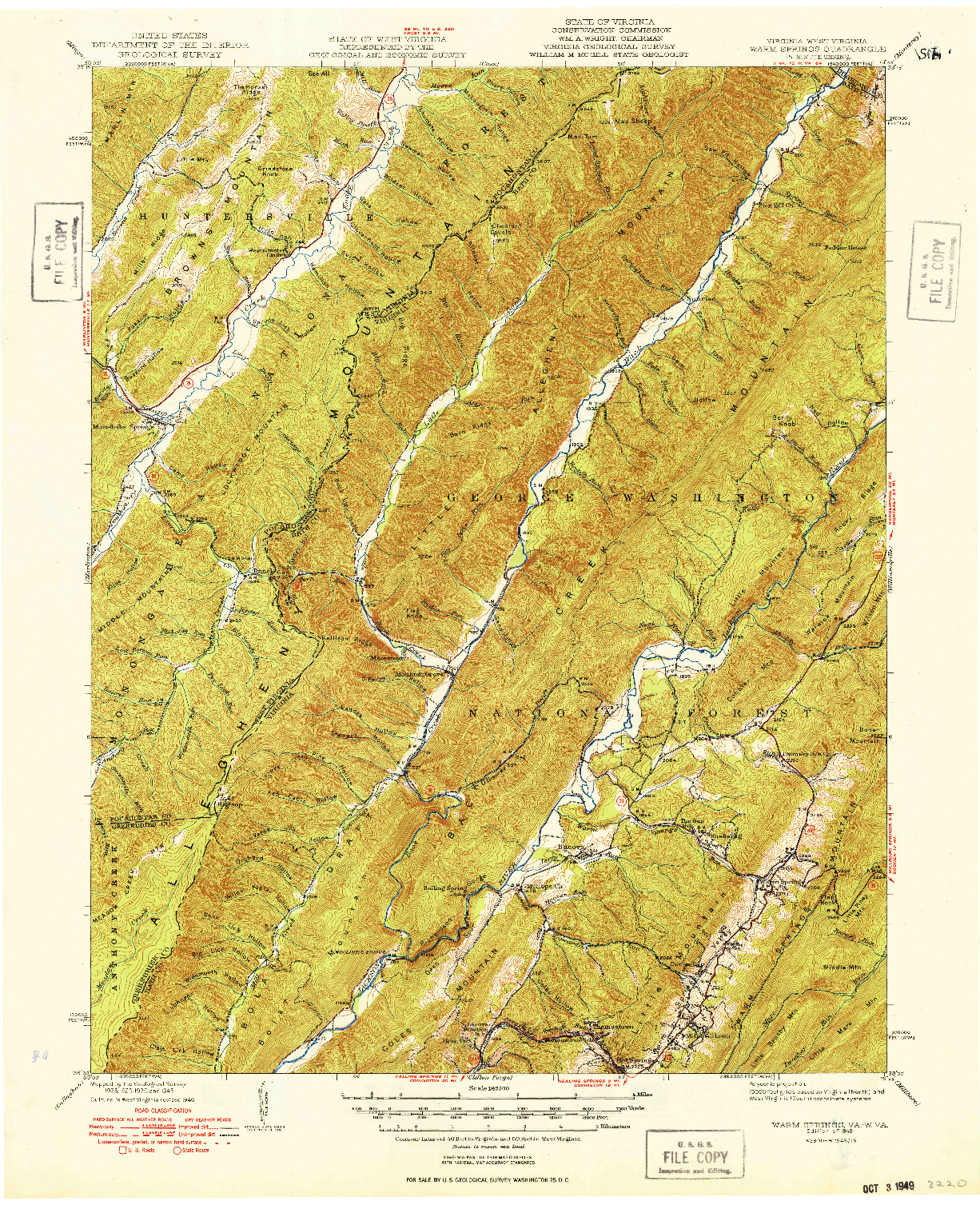 USGS 1:62500-SCALE QUADRANGLE FOR WARM SPRINGS, VA 1949