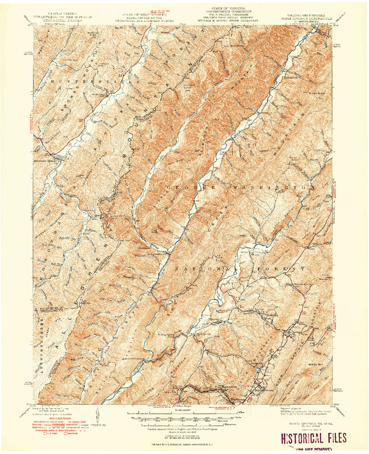 USGS 1:62500-SCALE QUADRANGLE FOR WARM SPRINGS, VA 1949