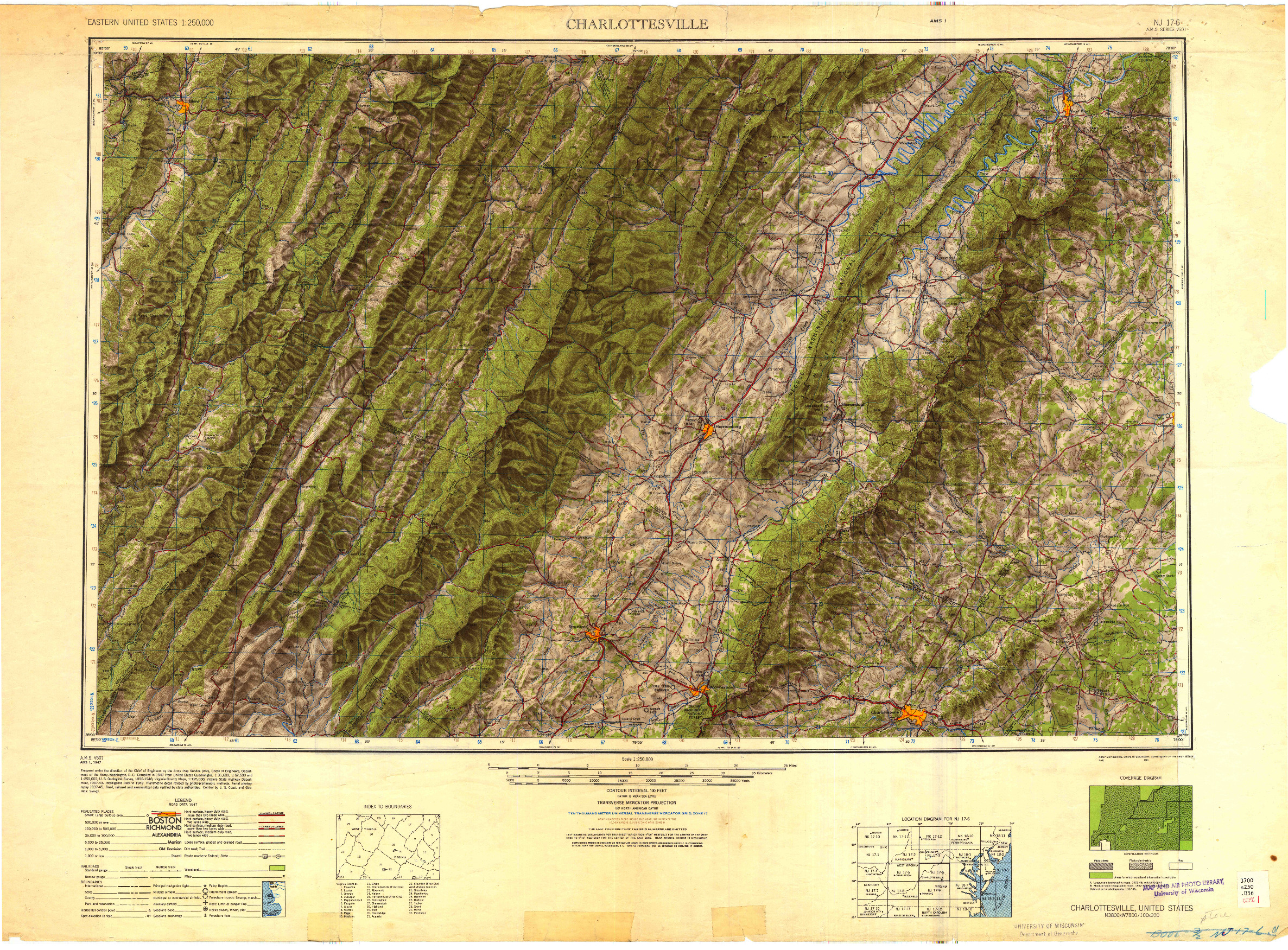 USGS 1:250000-SCALE QUADRANGLE FOR CHARLOTTESVILLE, VA 1949