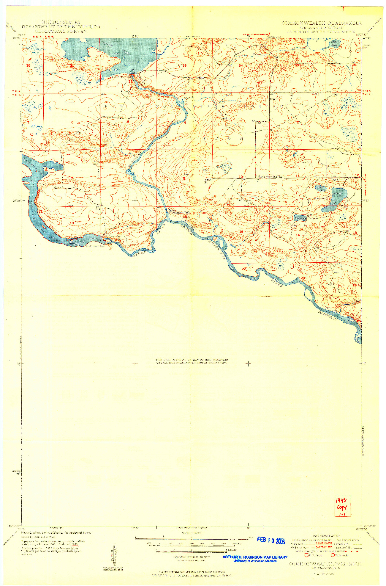 USGS 1:24000-SCALE QUADRANGLE FOR COMMONWEALTH, WI 1949