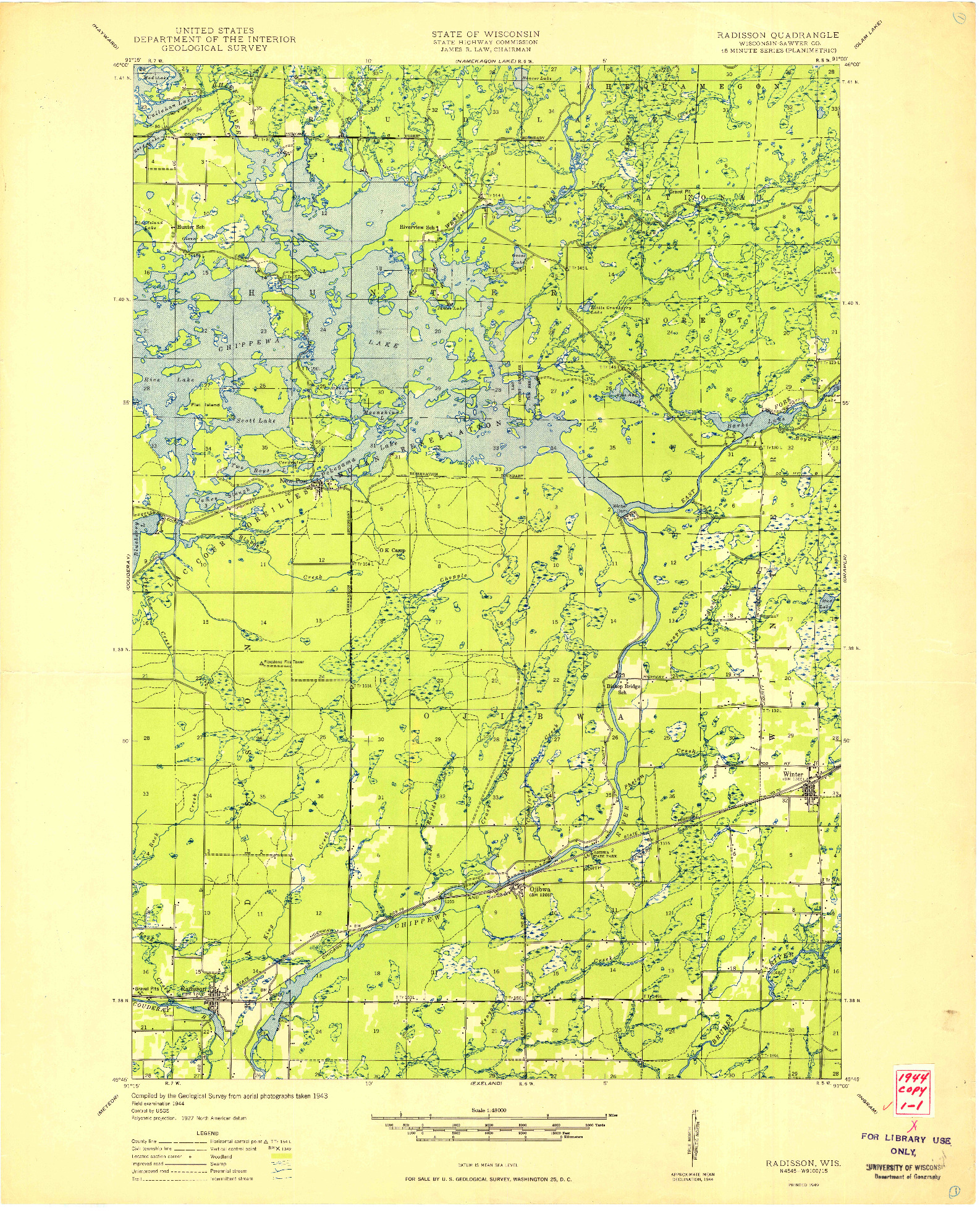 USGS 1:48000-SCALE QUADRANGLE FOR RADISSON, WI 1949