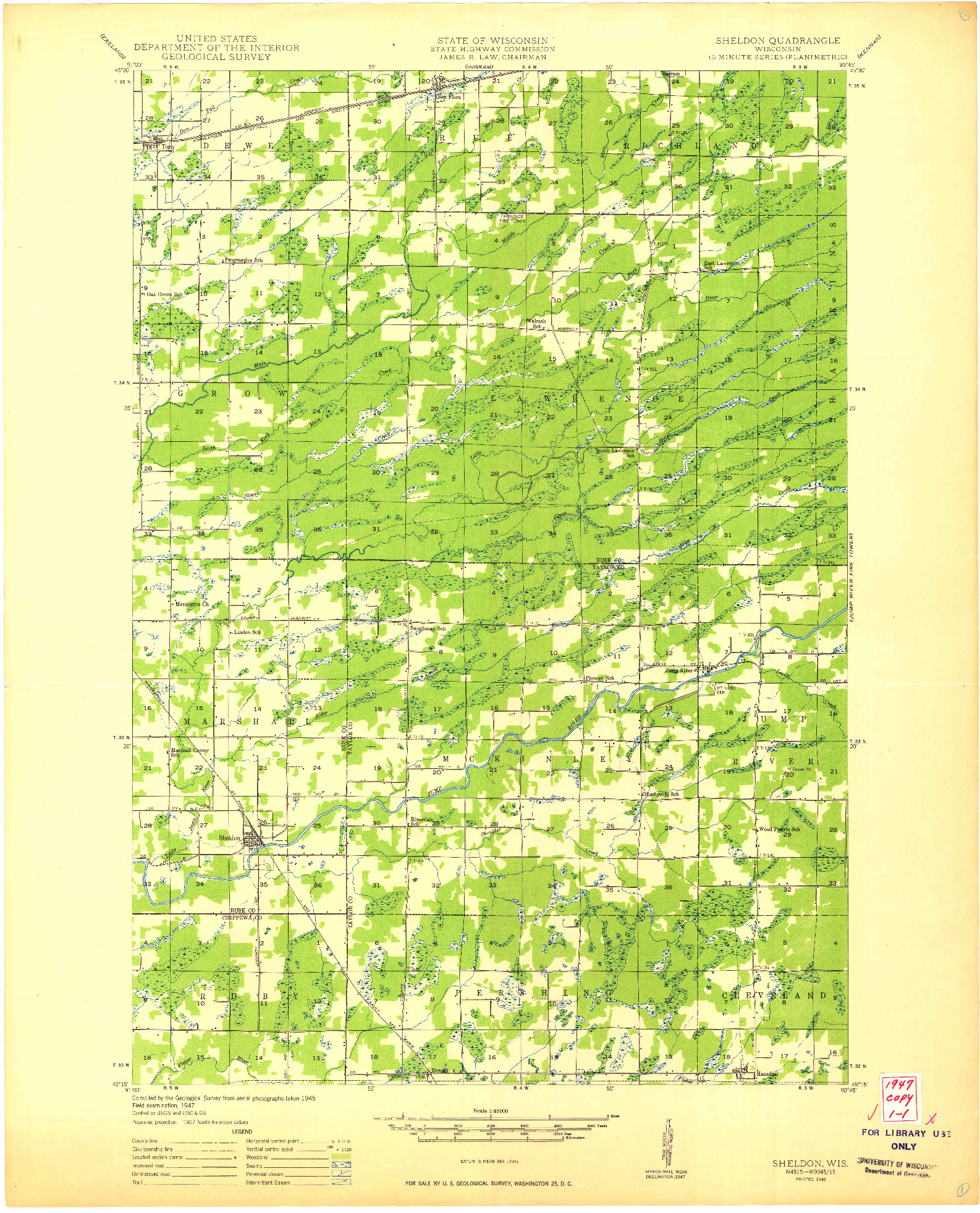 USGS 1:48000-SCALE QUADRANGLE FOR SHELDON, WI 1949