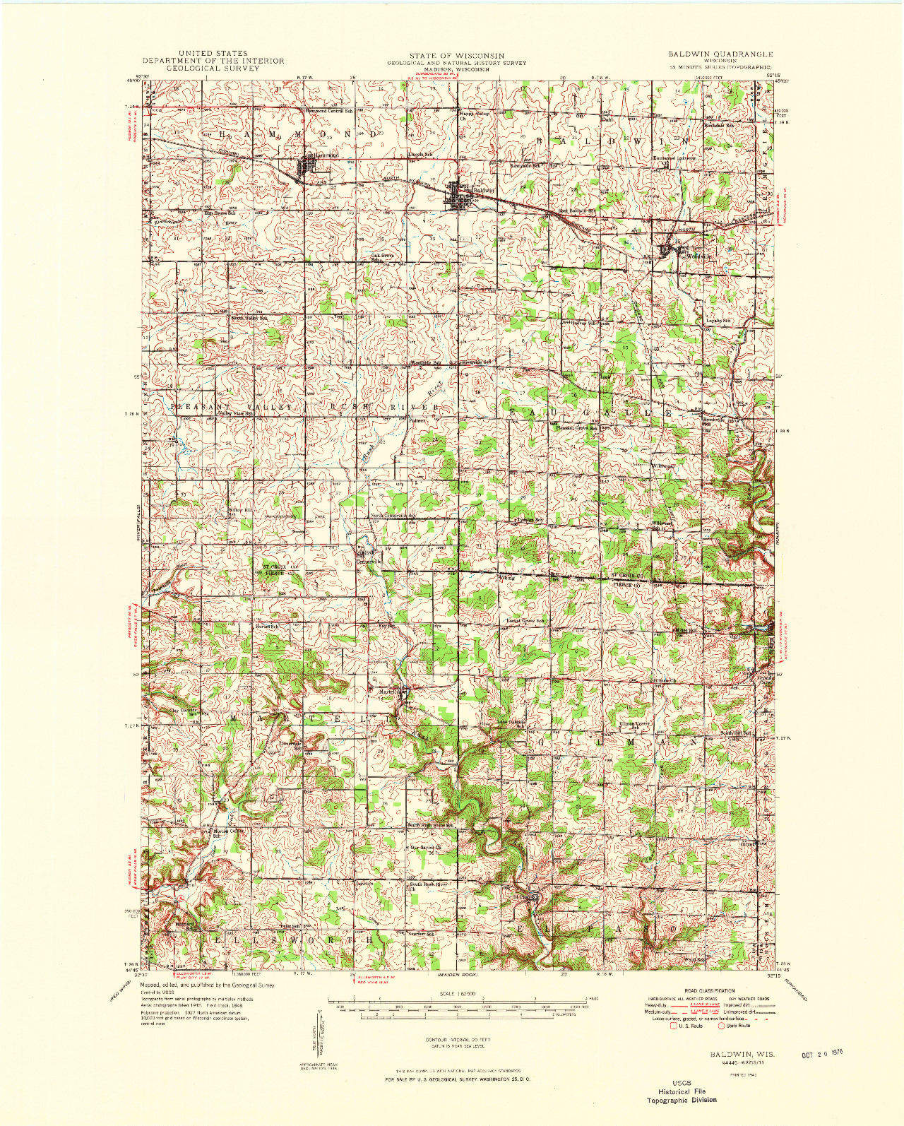 USGS 1:62500-SCALE QUADRANGLE FOR BALDWIN, WI 1949