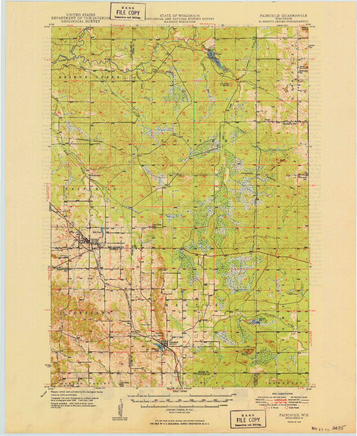 USGS 1:62500-SCALE QUADRANGLE FOR FAIRCHILD, WI 1949