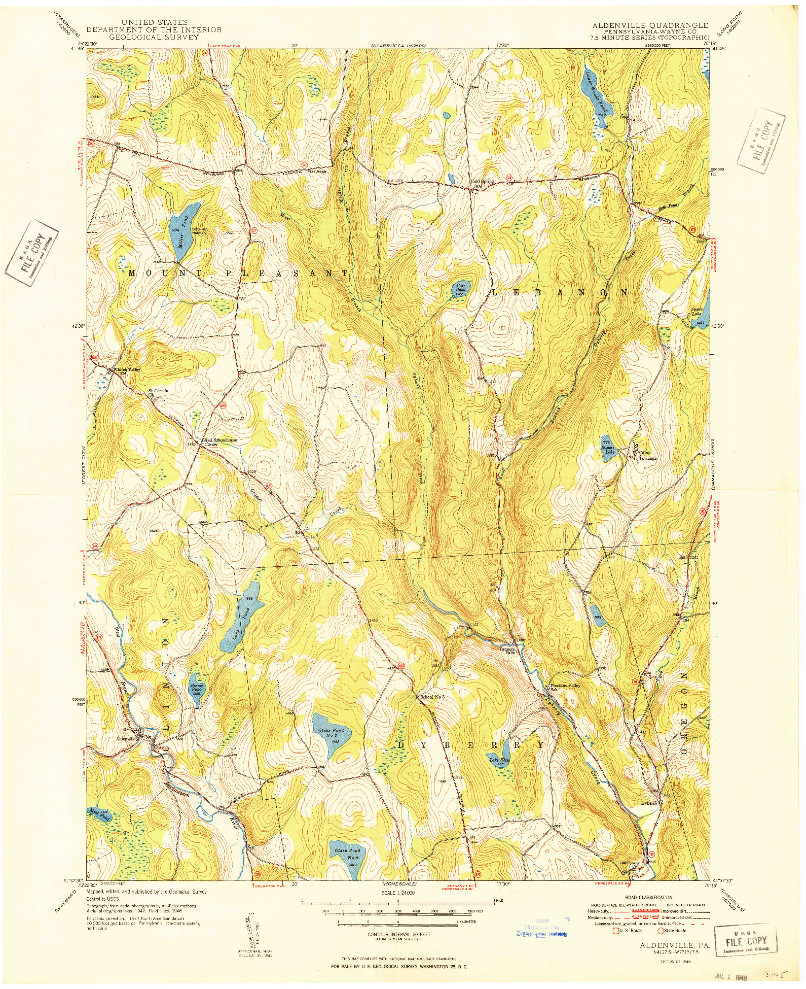 USGS 1:24000-SCALE QUADRANGLE FOR ALDENVILLE, PA 1949