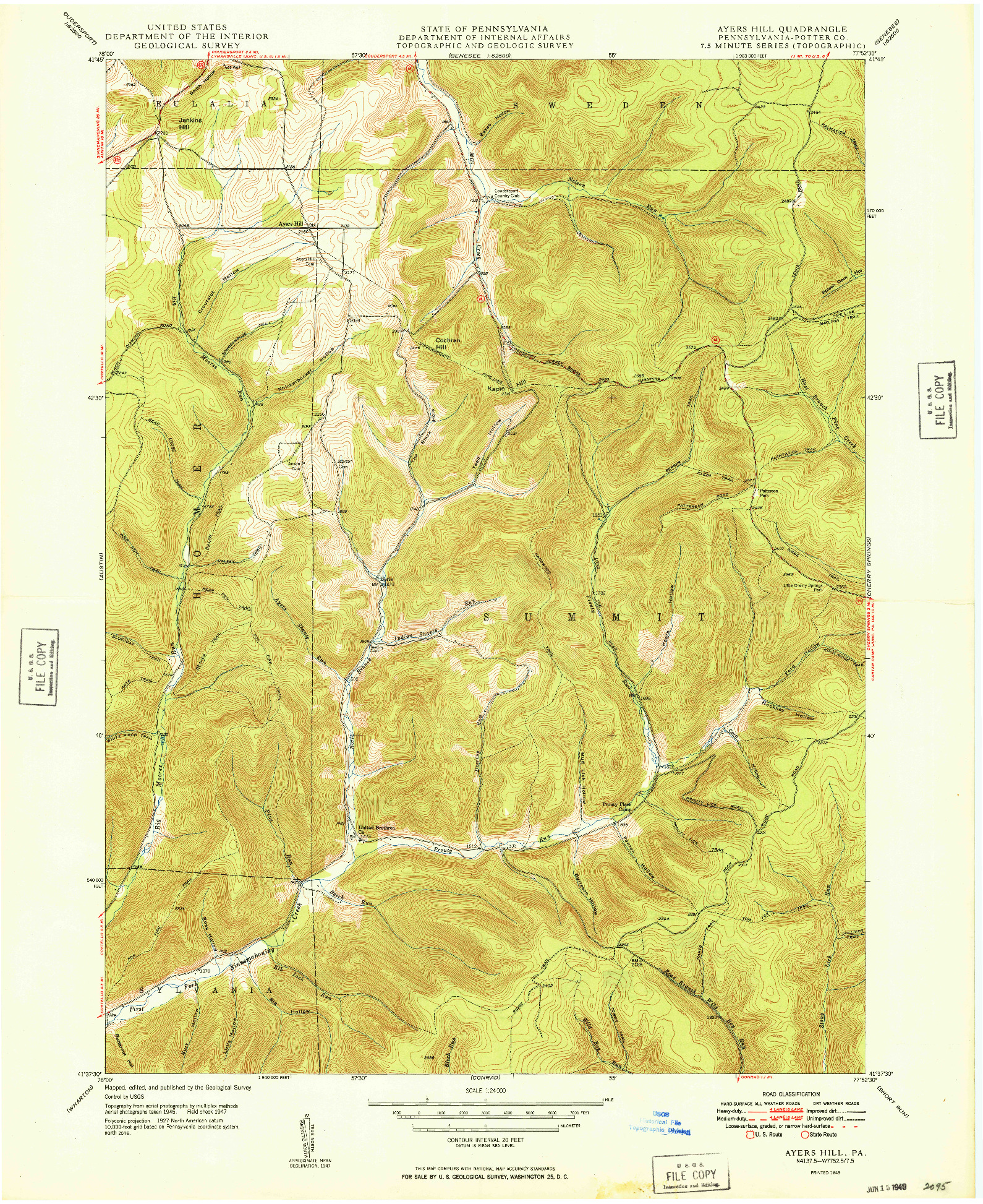 USGS 1:24000-SCALE QUADRANGLE FOR AYERS HILL, PA 1949
