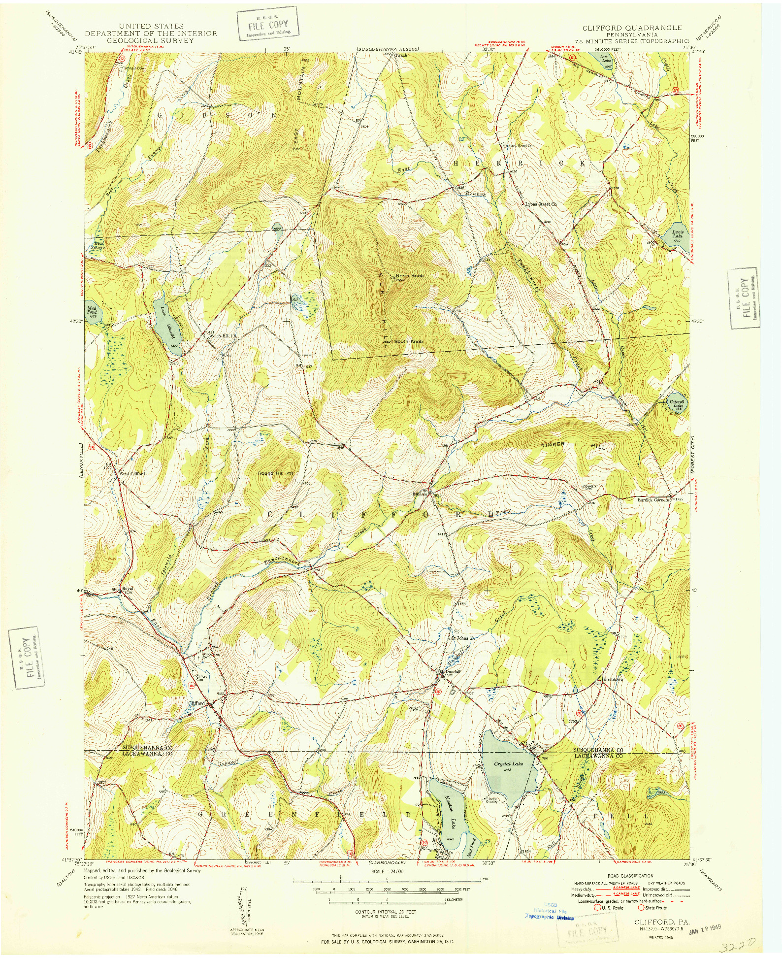 USGS 1:24000-SCALE QUADRANGLE FOR CLIFFORD, PA 1949