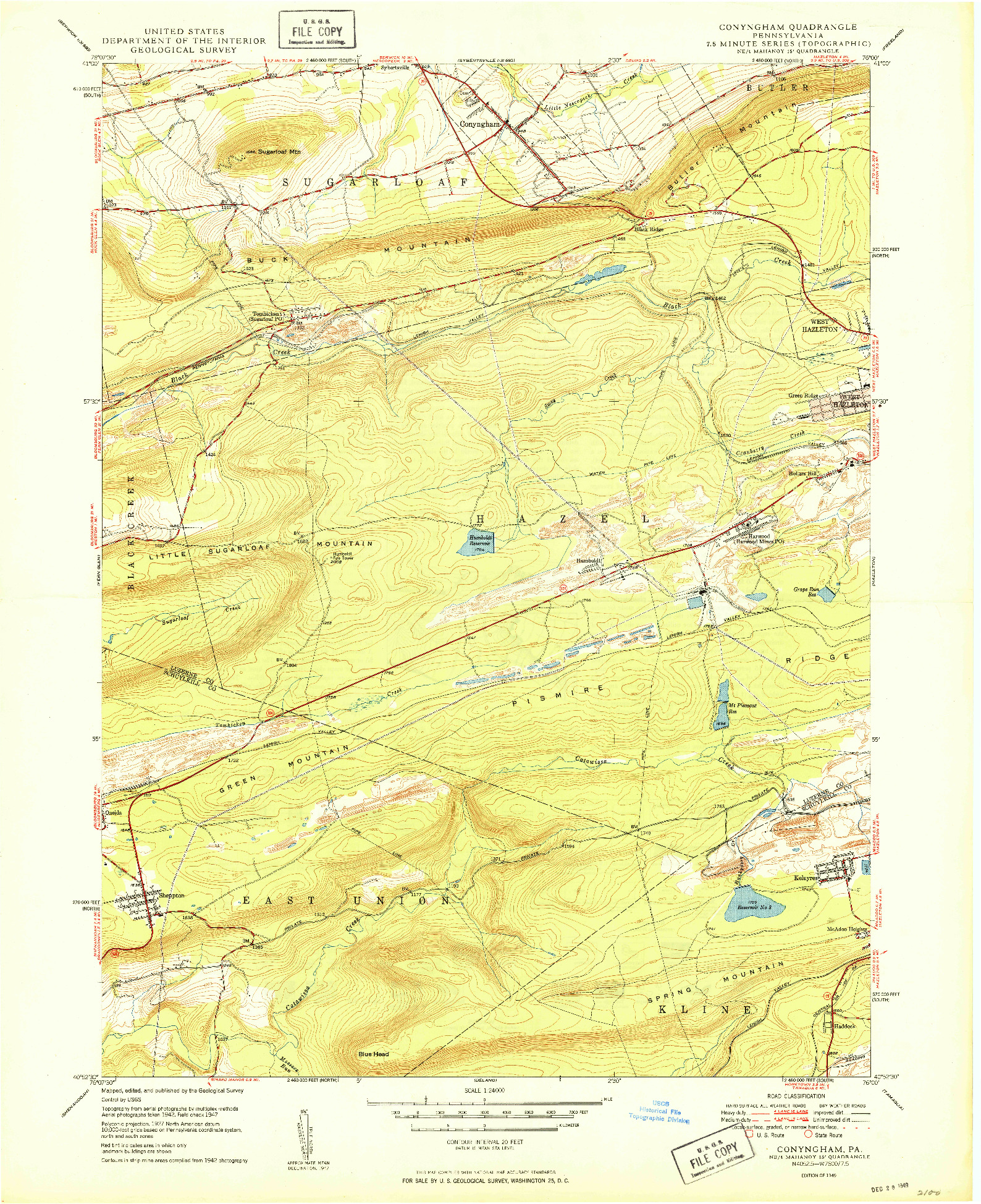 USGS 1:24000-SCALE QUADRANGLE FOR CONYNGHAM, PA 1949