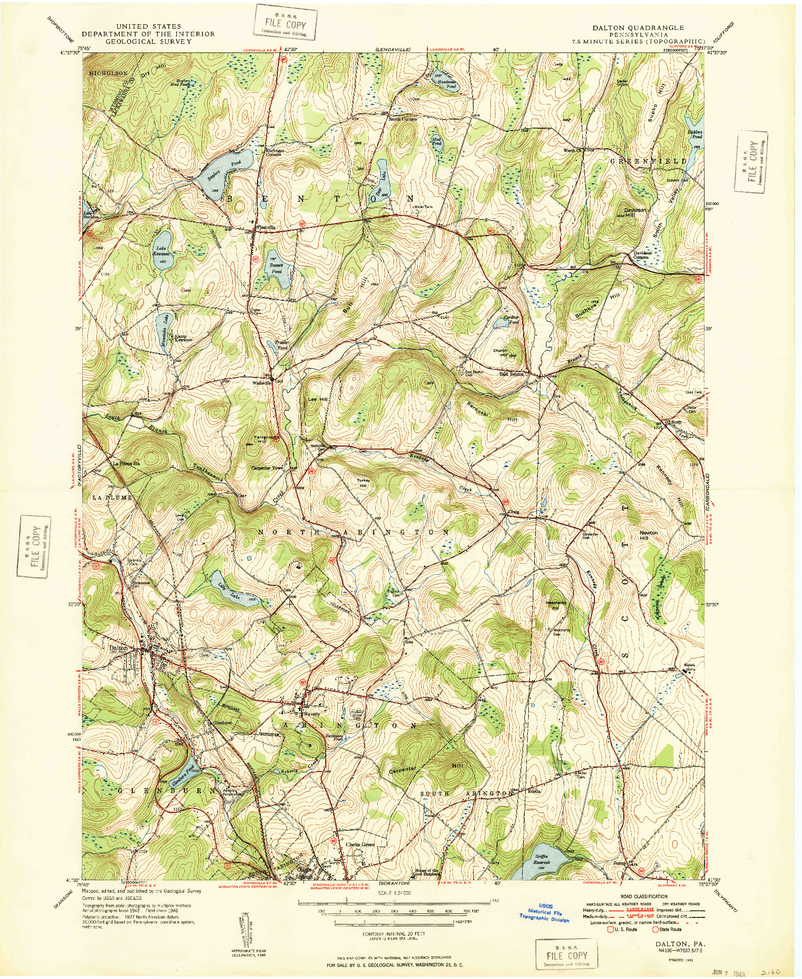 USGS 1:24000-SCALE QUADRANGLE FOR DALTON, PA 1949