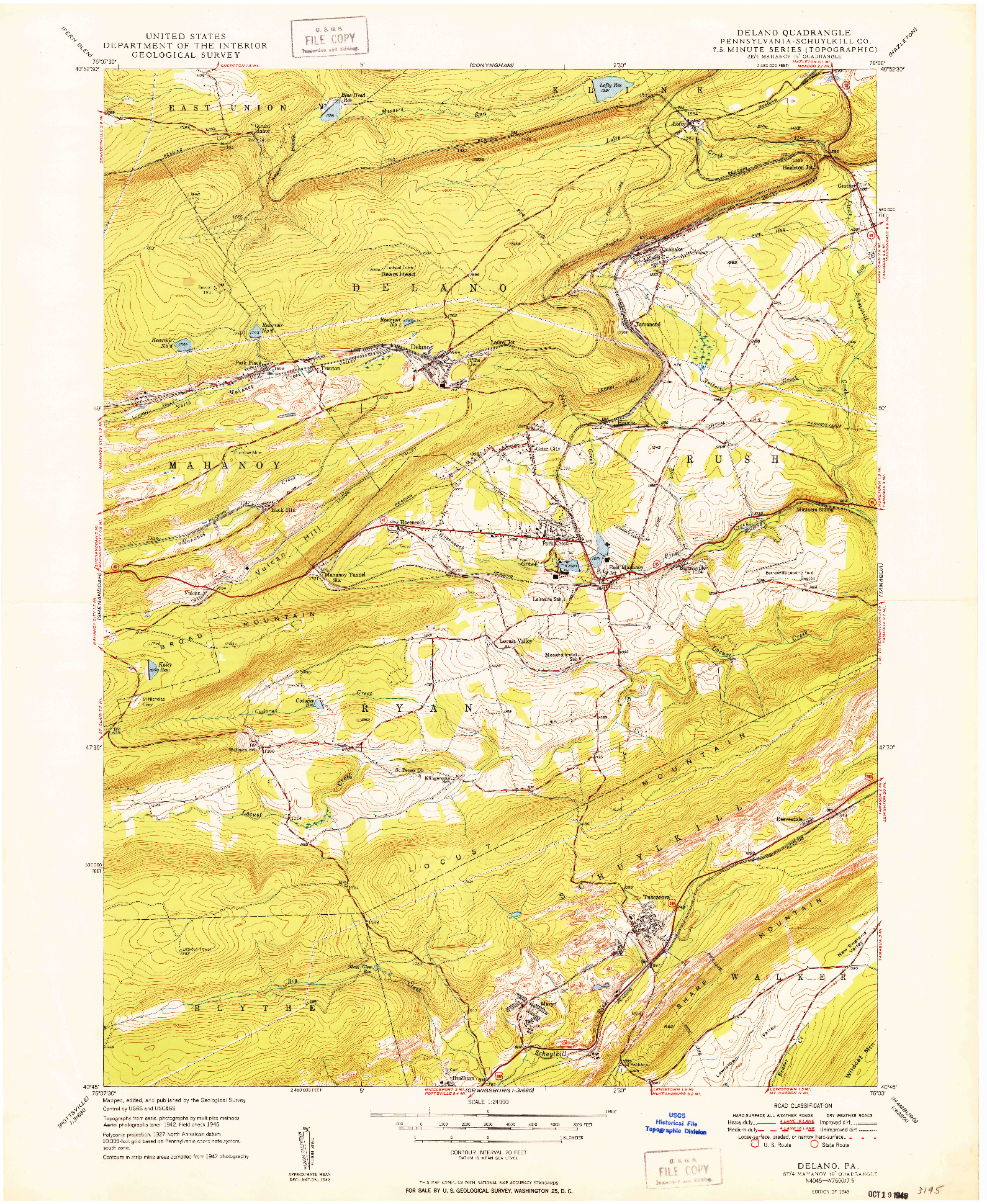 USGS 1:24000-SCALE QUADRANGLE FOR DELANO, PA 1949