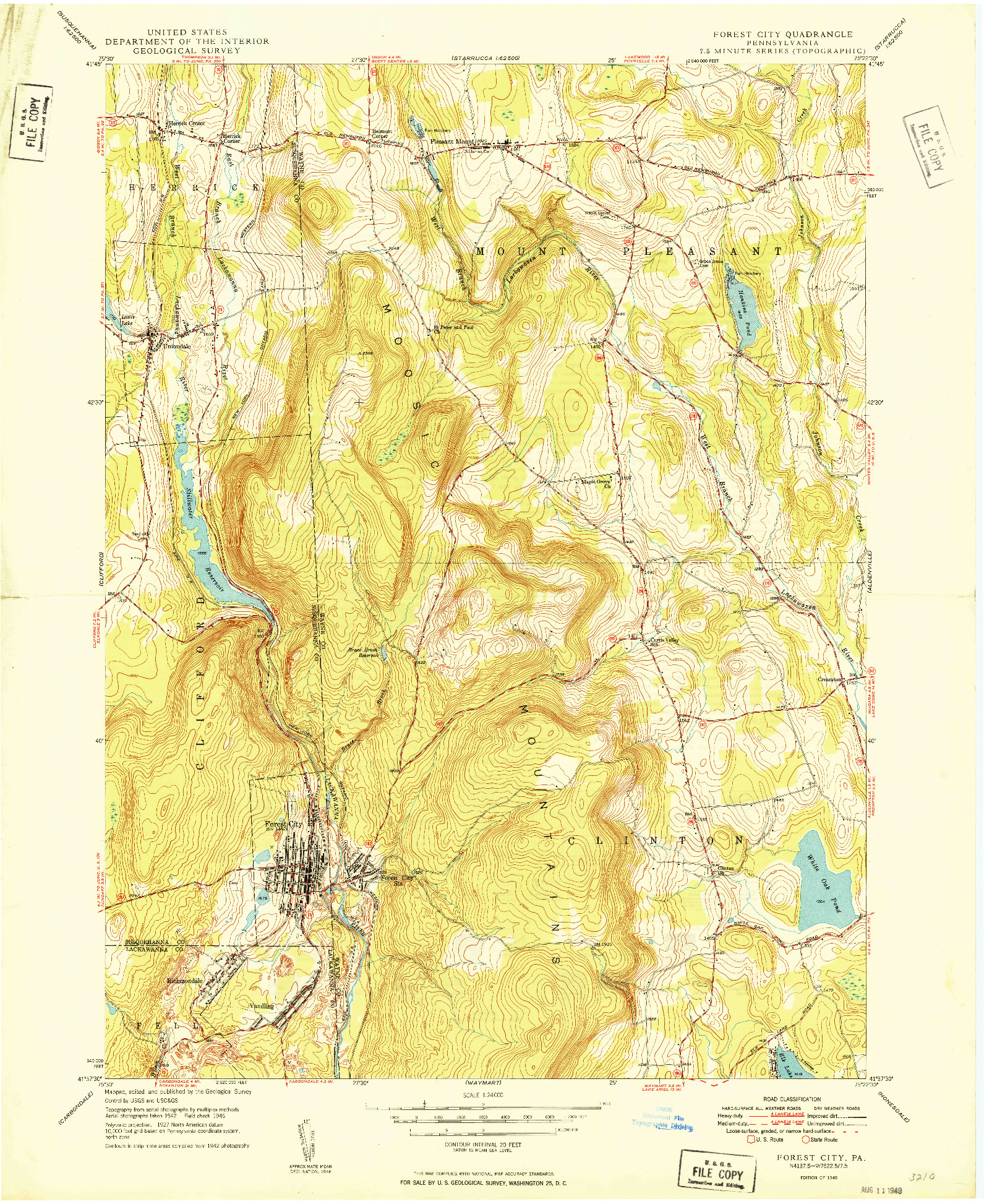 USGS 1:24000-SCALE QUADRANGLE FOR FOREST CITY, PA 1949