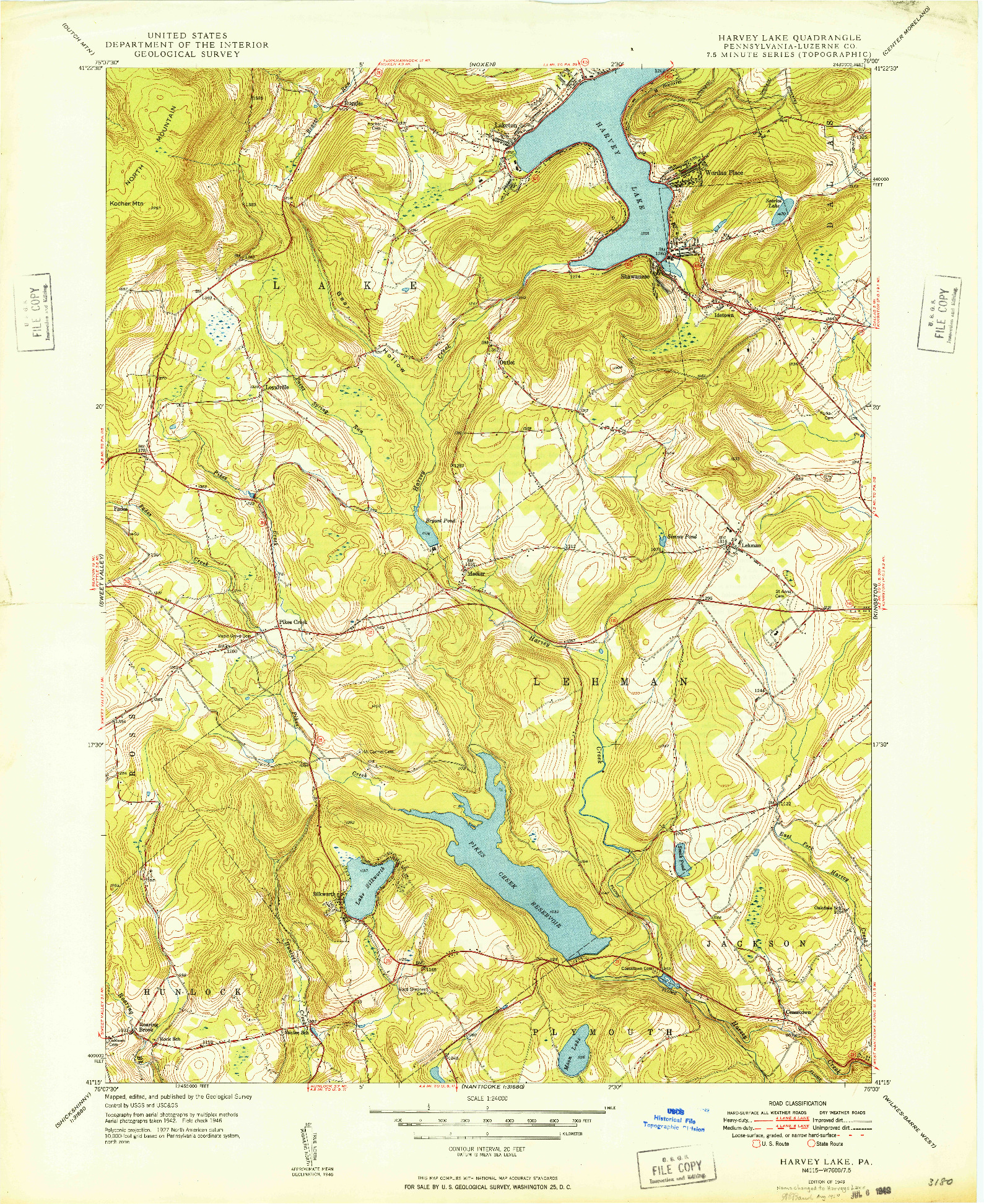 USGS 1:24000-SCALE QUADRANGLE FOR HARVEYS LAKE, PA 1949