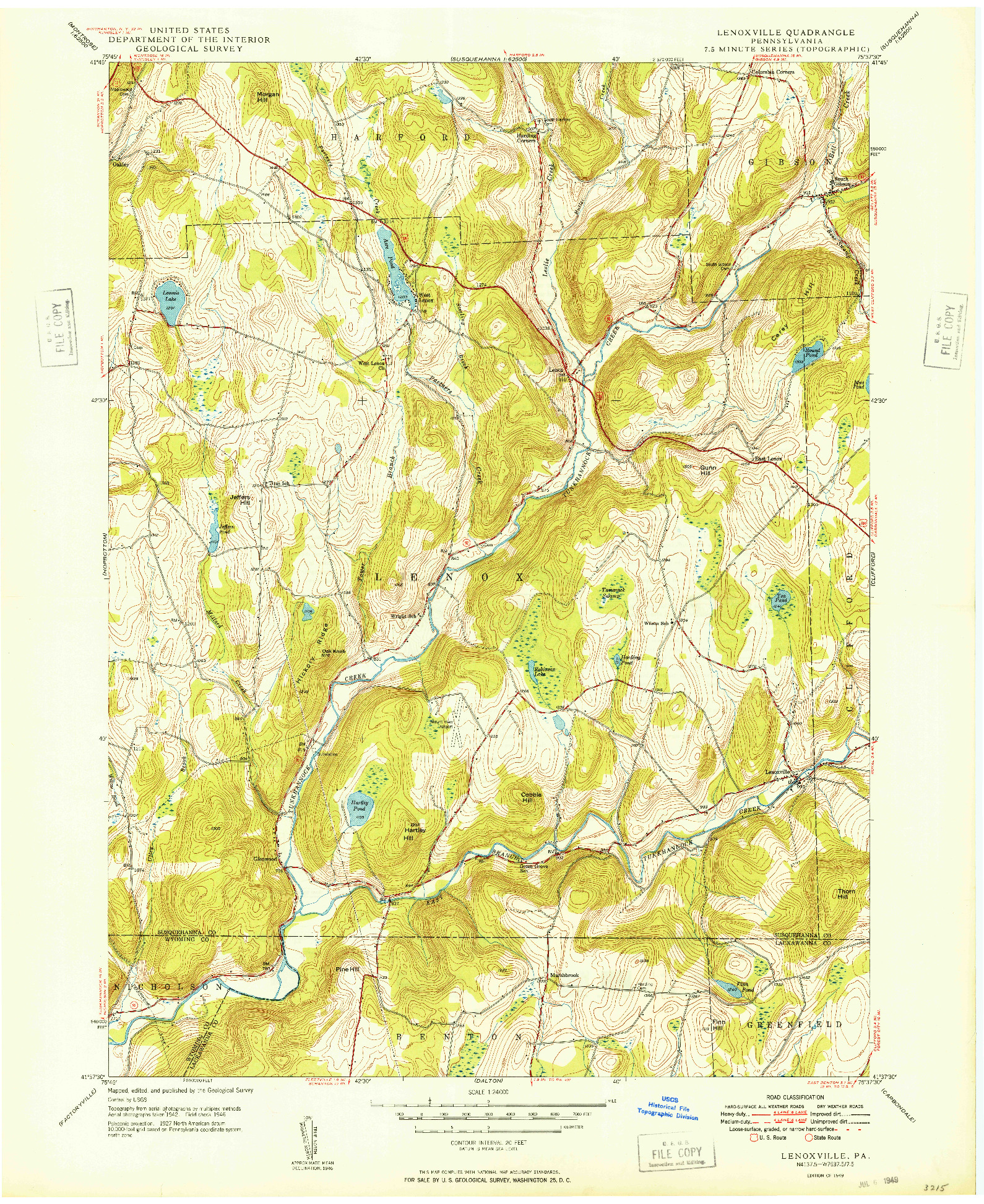 USGS 1:24000-SCALE QUADRANGLE FOR LENOXVILLE, PA 1949